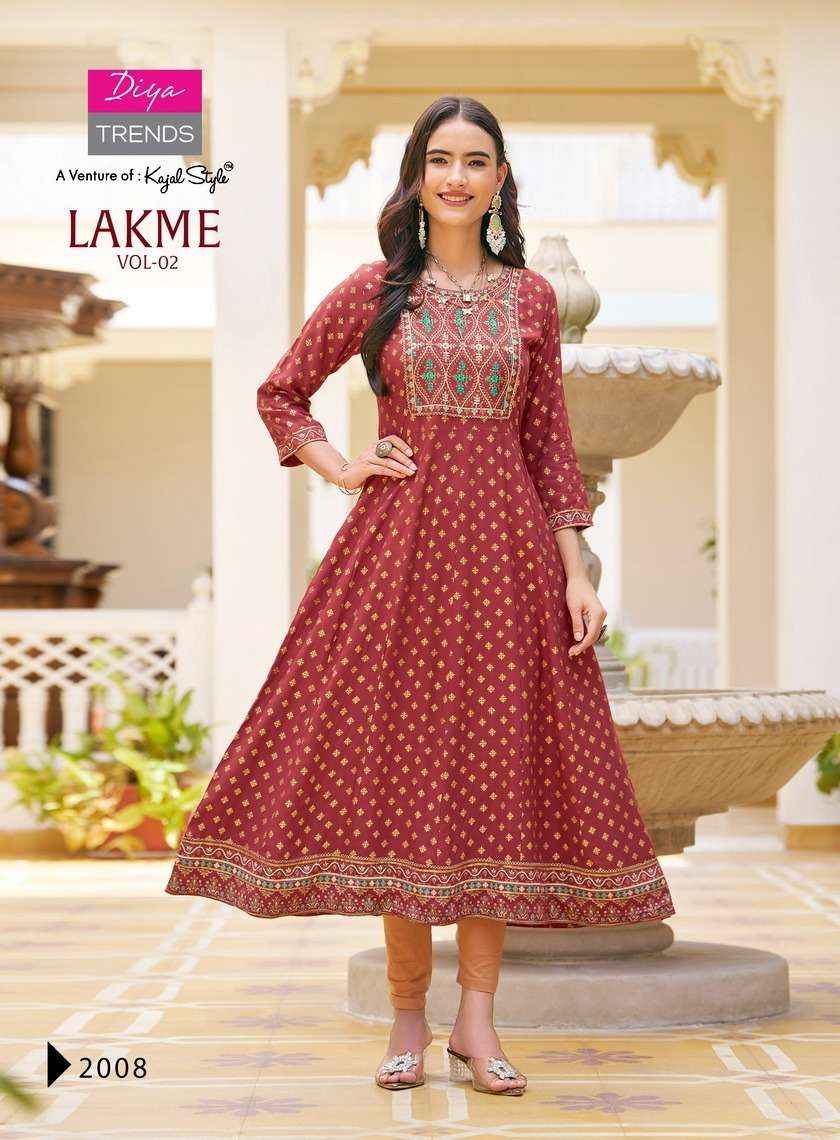 DIYA TRENDS LAKME VOL 2 RAYON FANCY LADIES GOWN ( 8 PCS CATALOG )