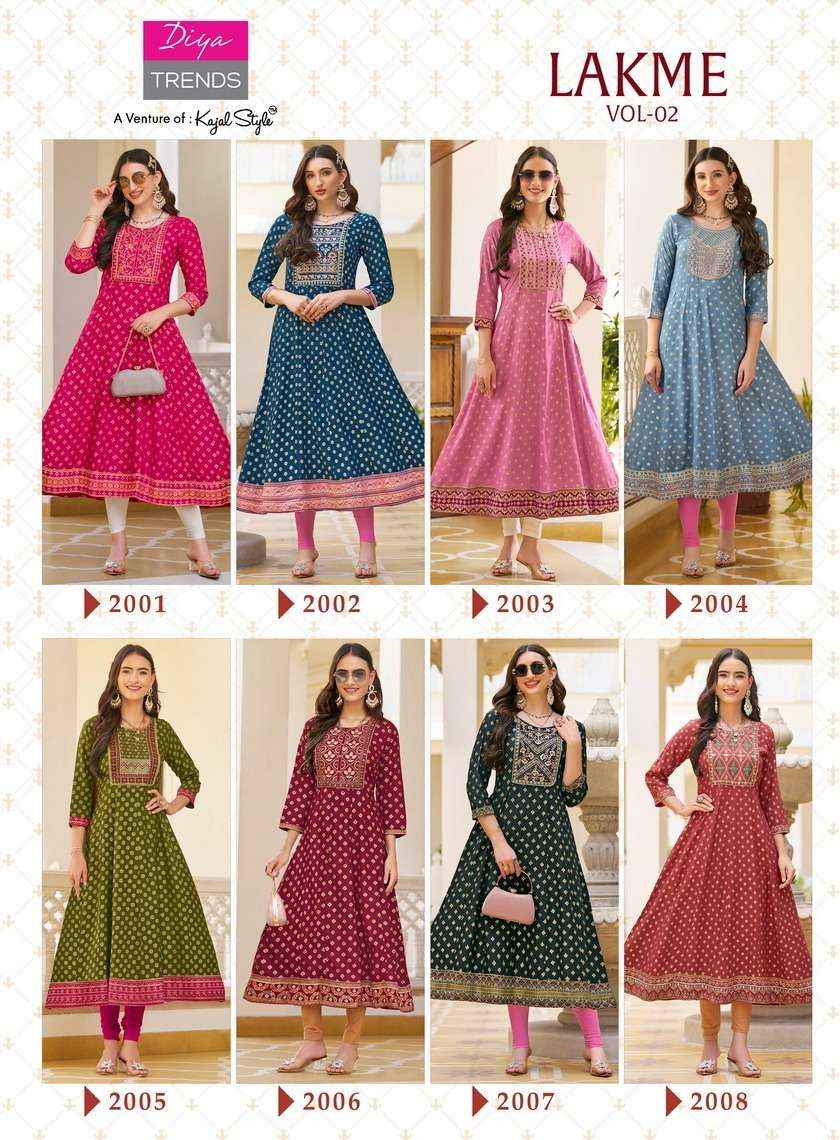 DIYA TRENDS LAKME VOL 2 RAYON FANCY LADIES GOWN ( 8 PCS CATALOG )