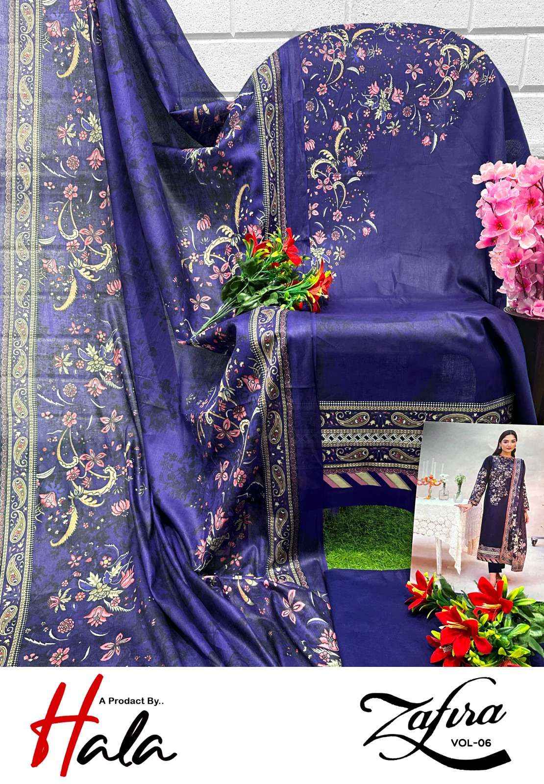 HALA ZAFIRA VOL 6 LAWN COTTON KARACHI DRESS MATERIAL ( 6 PCS CATALOG )