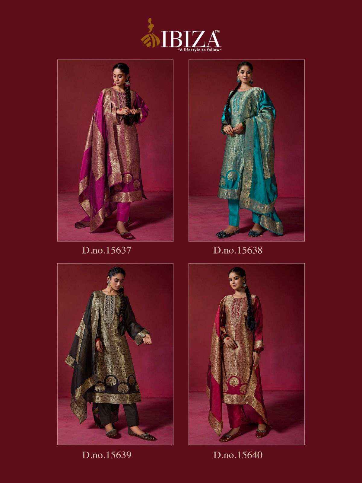 IBIZA SAKHI SILK JACQUARD EMBROIDERY DESIGNER SUIT ( 4 PCS CATALOG )