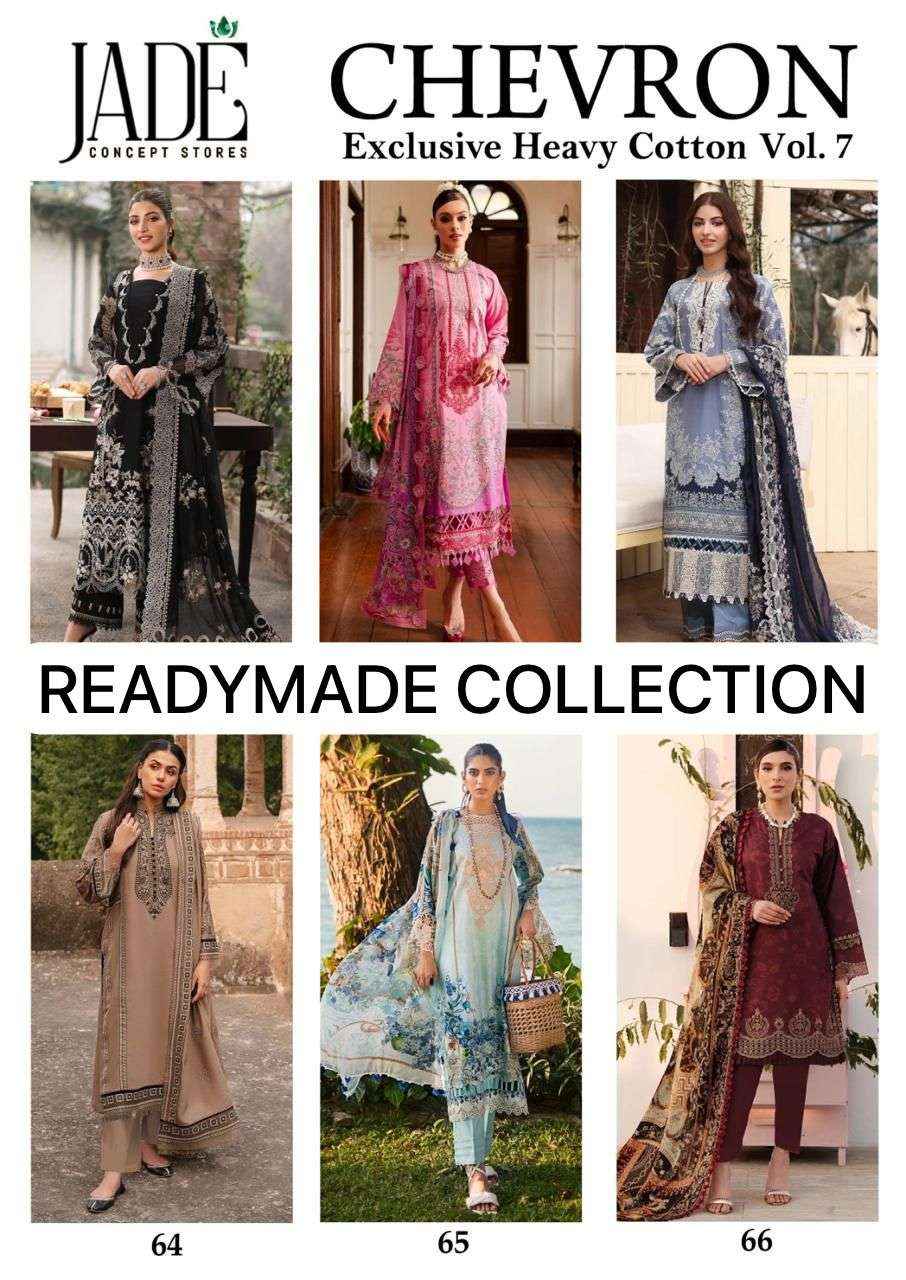 JADE CHEVRON EXCLUSIVE HEAVY COTTON VOL 7 READYMADE PAKISTANI SUITS ( 6 PCS CATALOG )