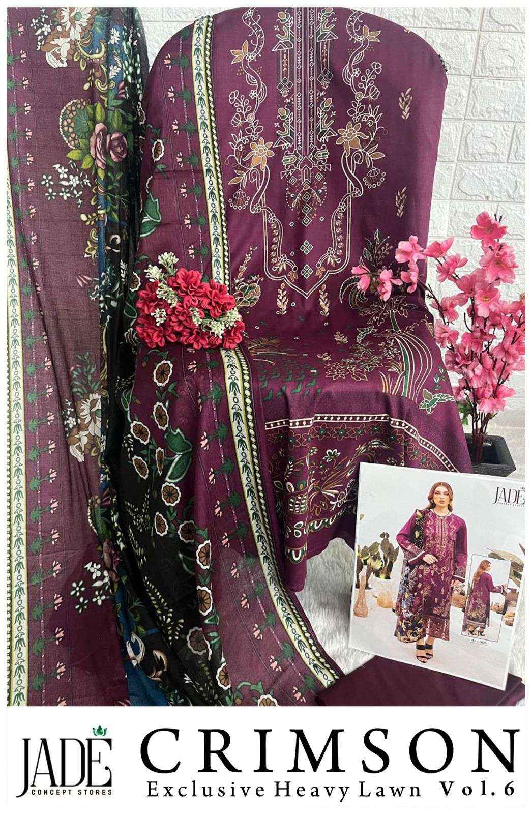 JADE CRIMSON EXCLUSIVE HEAVY LAWN COLLECTION VOL 6 COTTON SUIT ( 6 PCS CATALOG )