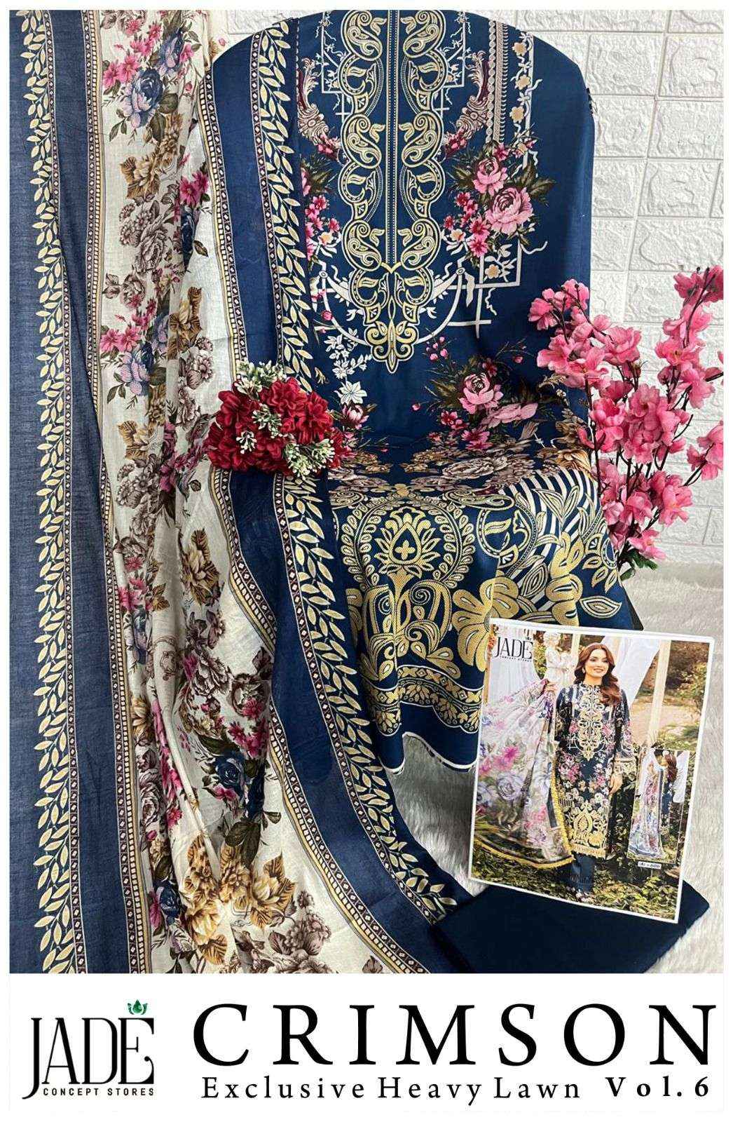 JADE CRIMSON EXCLUSIVE HEAVY LAWN COLLECTION VOL 6 COTTON SUIT ( 6 PCS CATALOG )