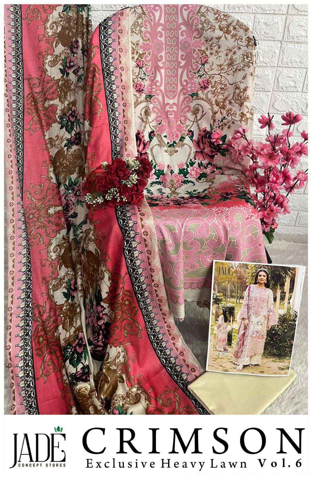 JADE CRIMSON EXCLUSIVE HEAVY LAWN COLLECTION VOL 6 COTTON SUIT ( 6 PCS CATALOG )