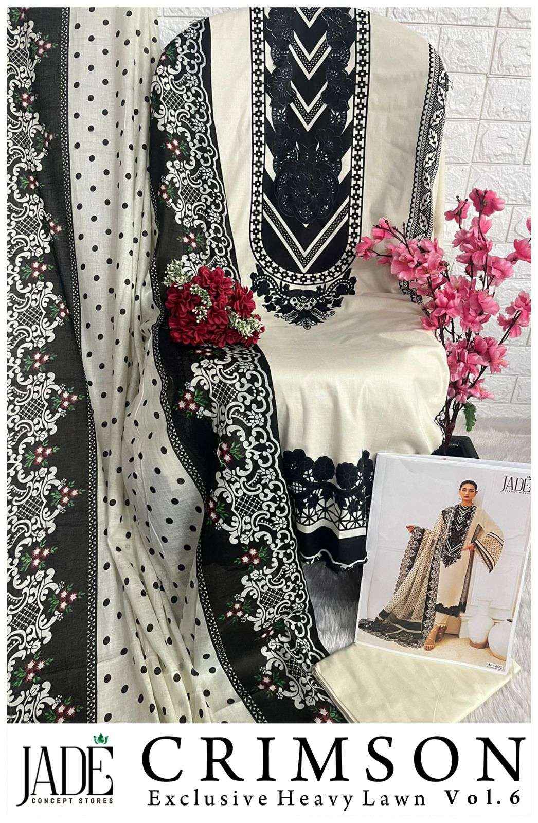 JADE CRIMSON EXCLUSIVE HEAVY LAWN COLLECTION VOL 6 COTTON SUIT ( 6 PCS CATALOG )