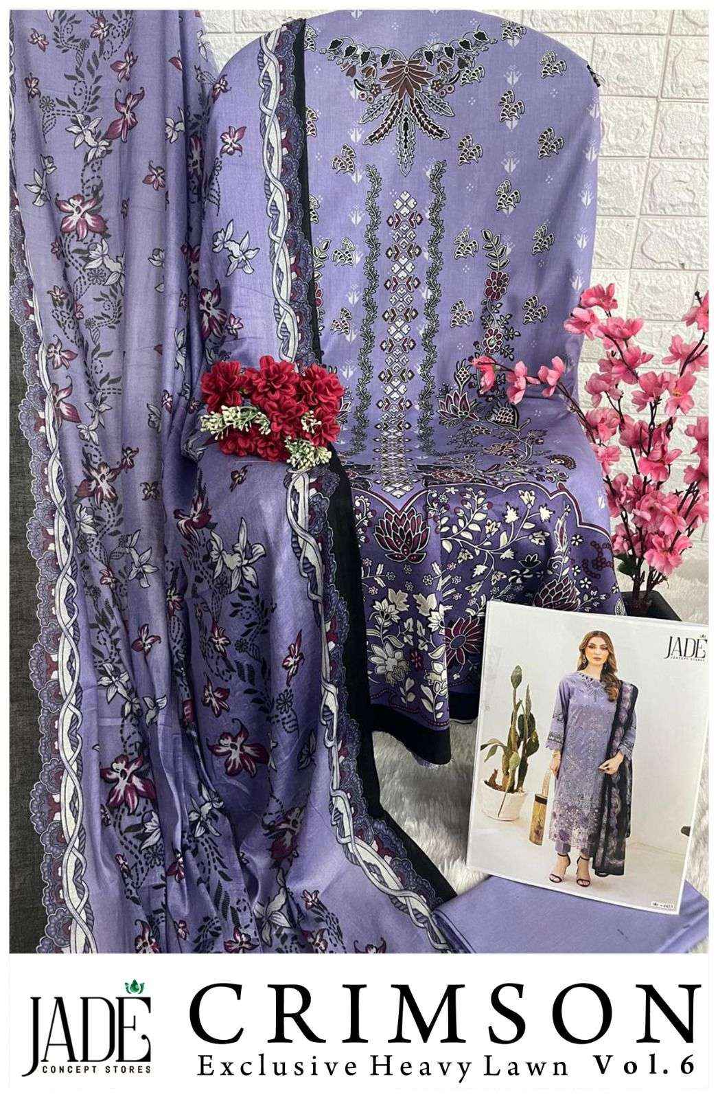 JADE CRIMSON EXCLUSIVE HEAVY LAWN COLLECTION VOL 6 COTTON SUIT ( 6 PCS CATALOG )