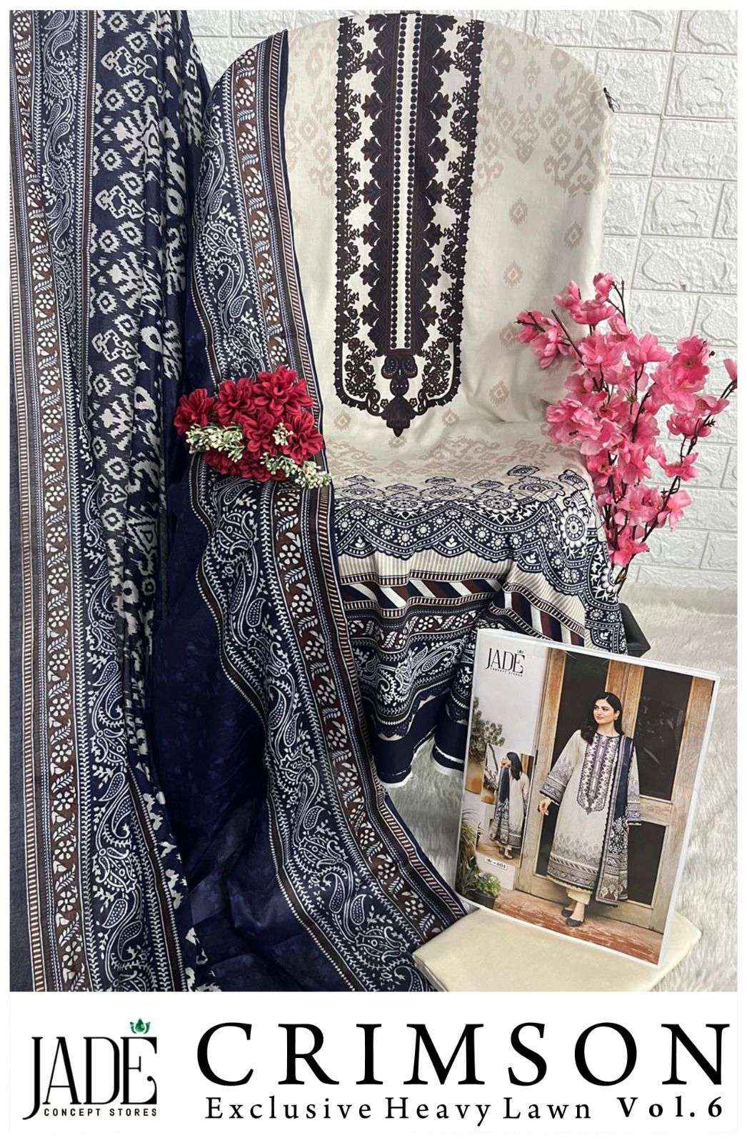 JADE CRIMSON EXCLUSIVE HEAVY LAWN COLLECTION VOL 6 COTTON SUIT ( 6 PCS CATALOG )