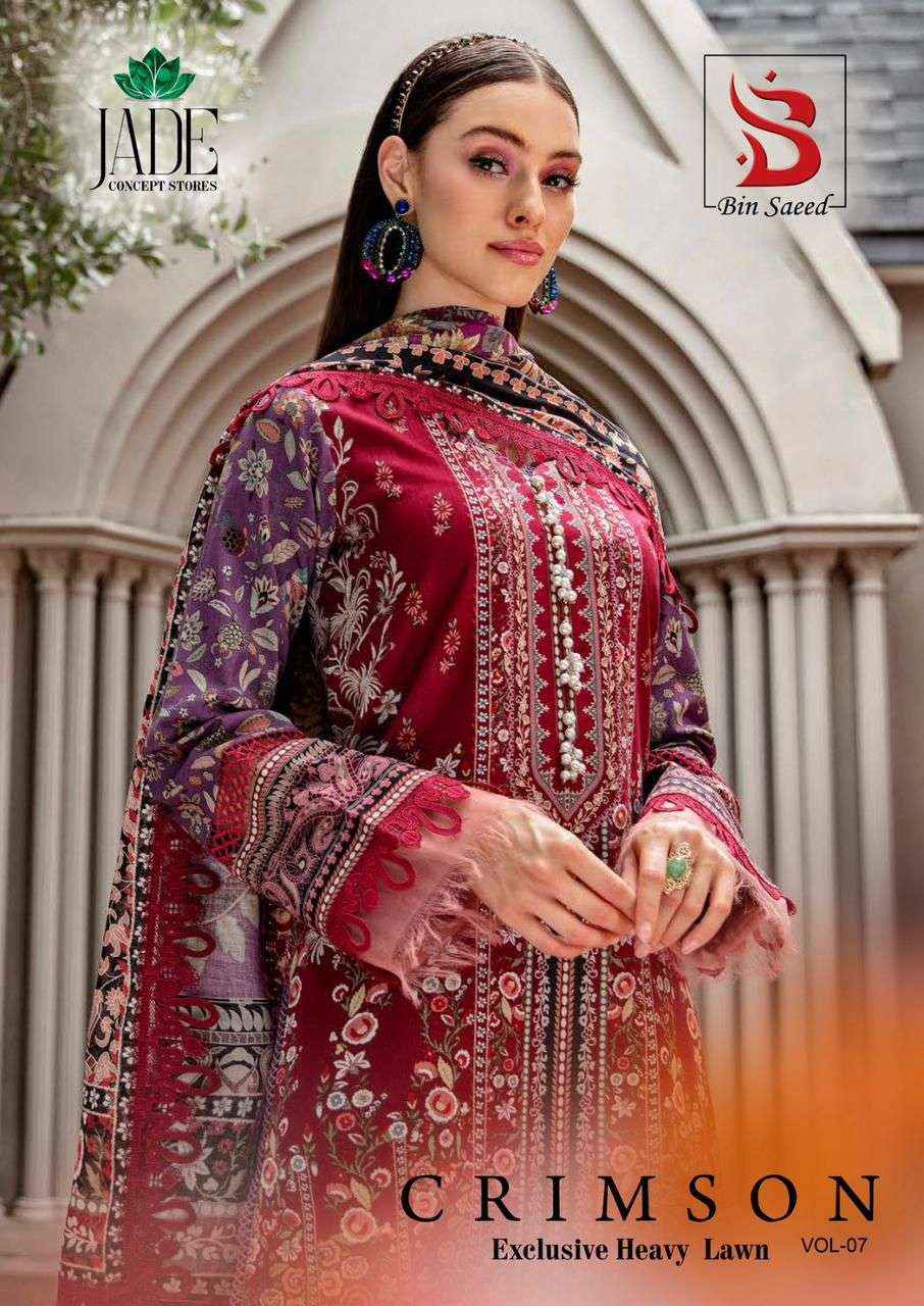 JADE CRIMSON EXCLUSIVE HEAVY LAWN COLLECTION VOL 7 PAKISTANI SUITS  ( 6 PCS CATALOG )