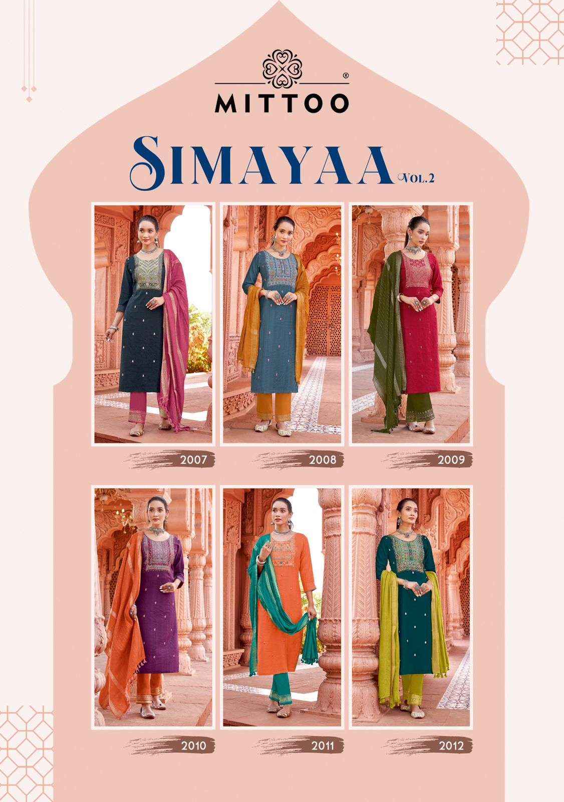 MITTOO SIMAYAA VOL 2 VISCOSE FANCY EMBROIDERIES KURTI COMBO SET ( 6 PCS CATALOG )