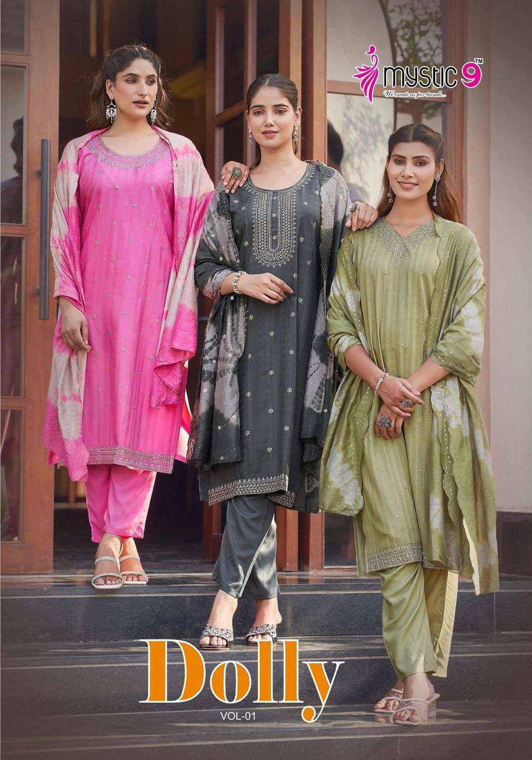 MYSTIC 9 DOLLY VOL 1 RAYON FANCY WORK KURTI COMBO SET ( 8 PCS CATALOG )