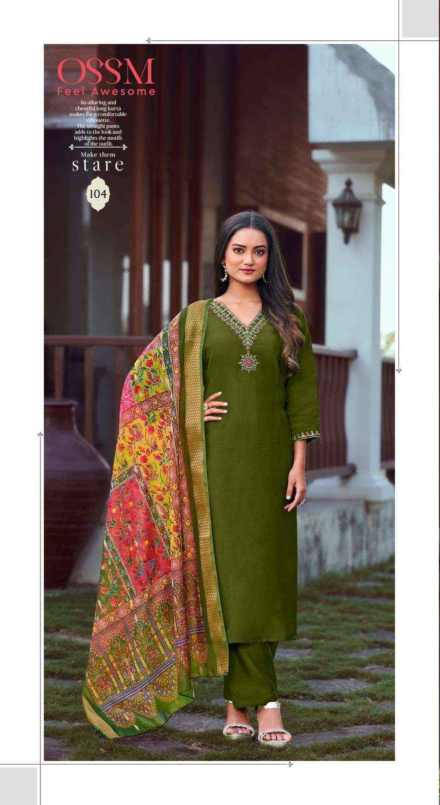 OSSM NOORIE VOL 3 VISCOSE SILK EMBROIDERY WORK KURTI COMBO SET ( 6 PCS CATALOG )