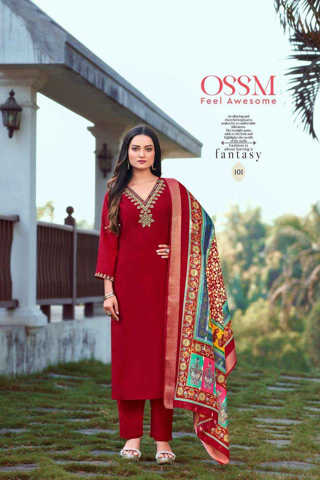 OSSM NOORIE VOL 3 VISCOSE SILK EMBROIDERY WORK KURTI COMBO SET ( 6 PCS CATALOG )