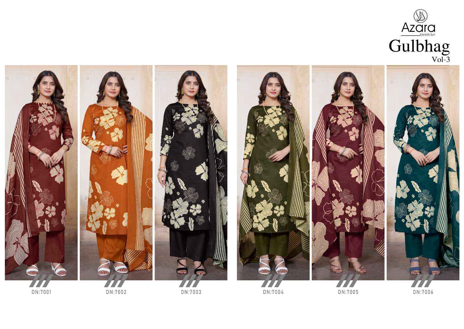 RADHIKA FASHION AZARA GULBAGH VOL 3 JAM COTTON DESIGNER PRINT SUIT ( 6 PCS CATALOG )