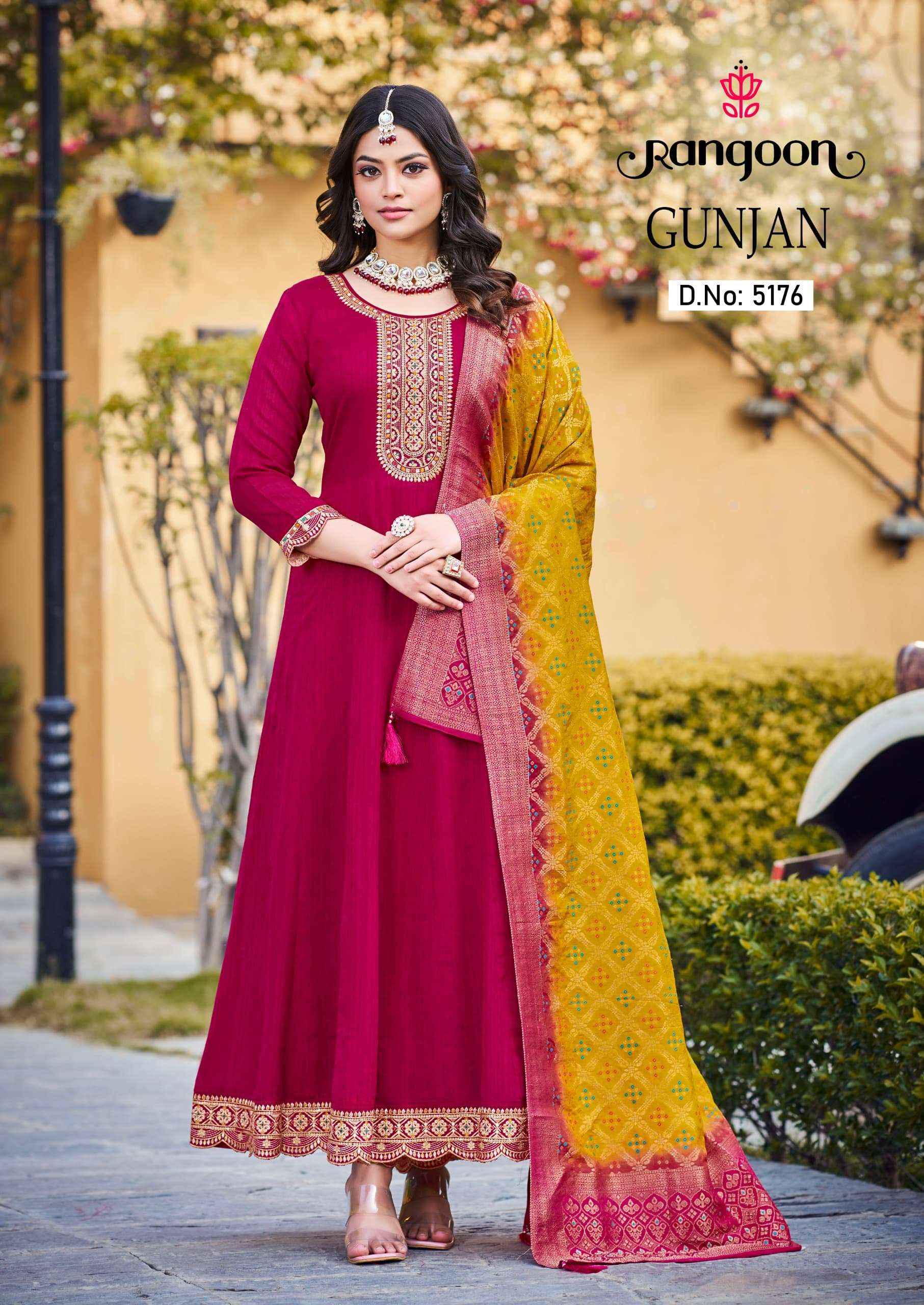 RANGOON GUNJAN SILK FANCY DESIGNER ANARKALI STYLE SUIT ( 4 PCS CATALOG )