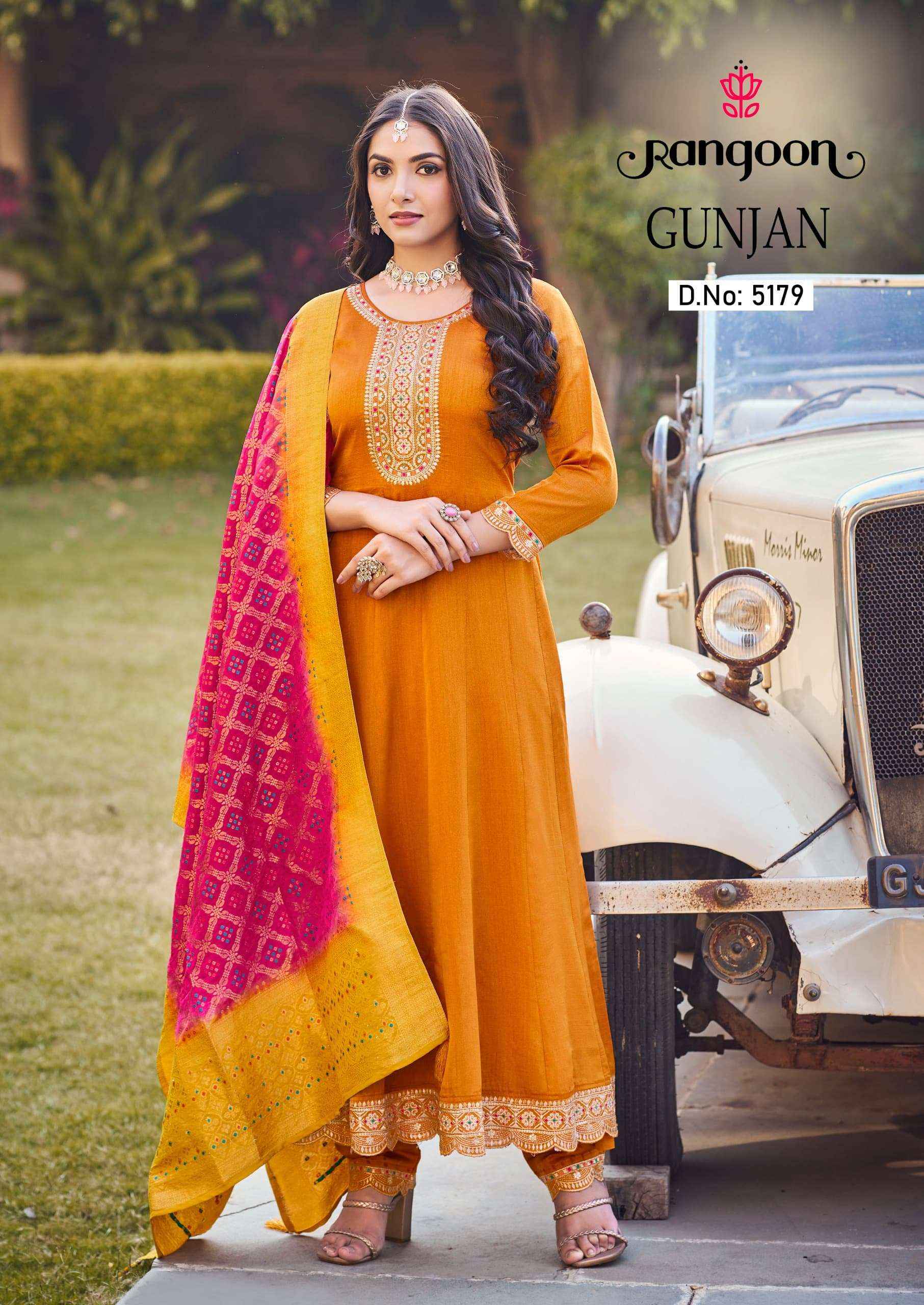 RANGOON GUNJAN SILK FANCY DESIGNER ANARKALI STYLE SUIT ( 4 PCS CATALOG )