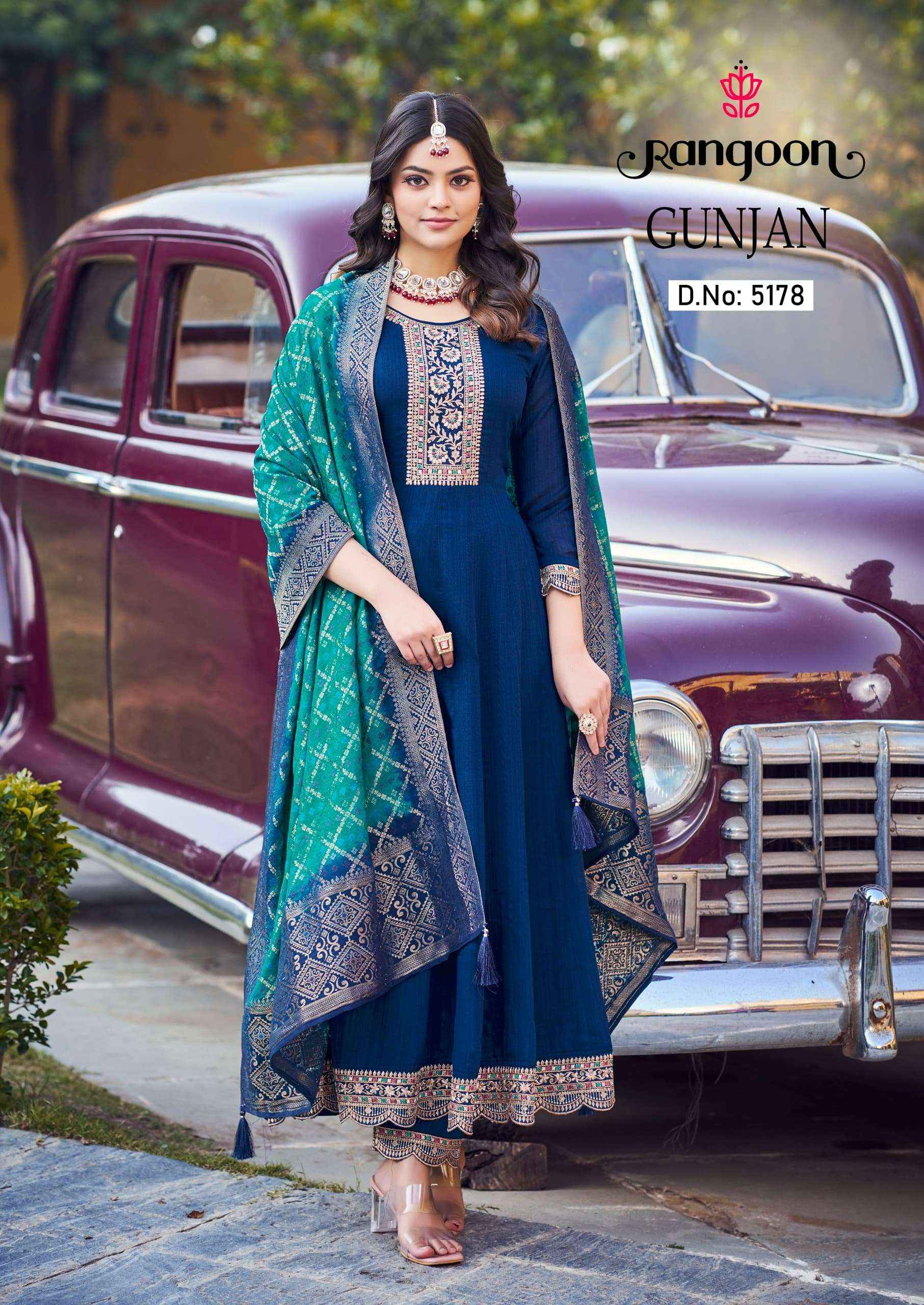 RANGOON GUNJAN SILK FANCY DESIGNER ANARKALI STYLE SUIT ( 4 PCS CATALOG )