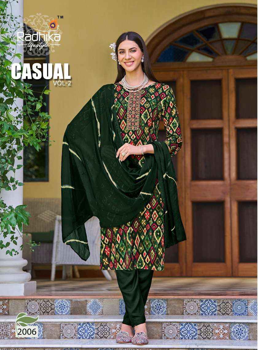 RRADHIKA LIFESTYLE CASUAL VOL 2 RAYON PRINT FANCY LADIES KURTI COMBO SET ( 6 PCS CATALOG )