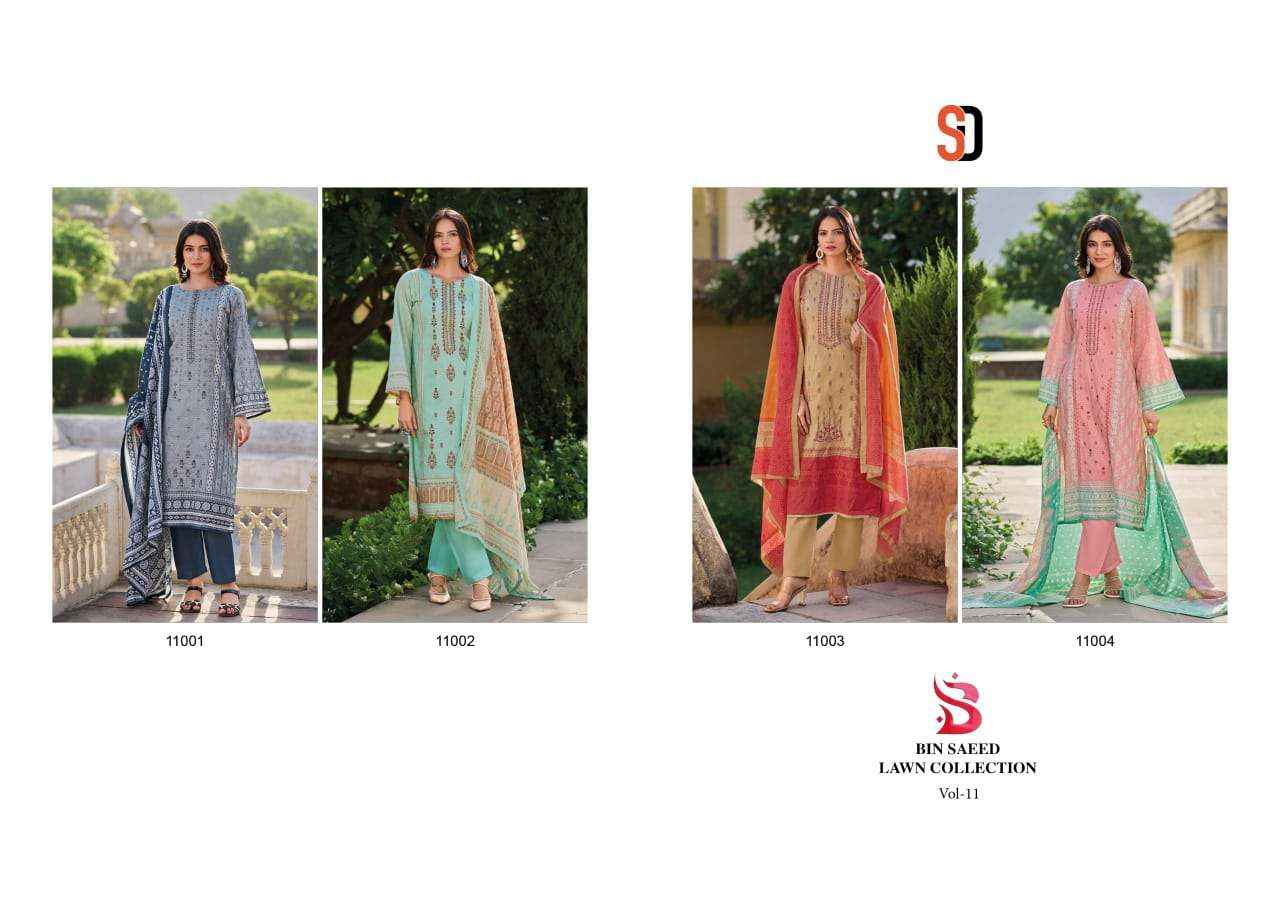 SHARADDHA DESIGNER BIN SAEED LAWN COLLECTION VOL 11 COTTON SUIT ( 4 PCS CATALOG )