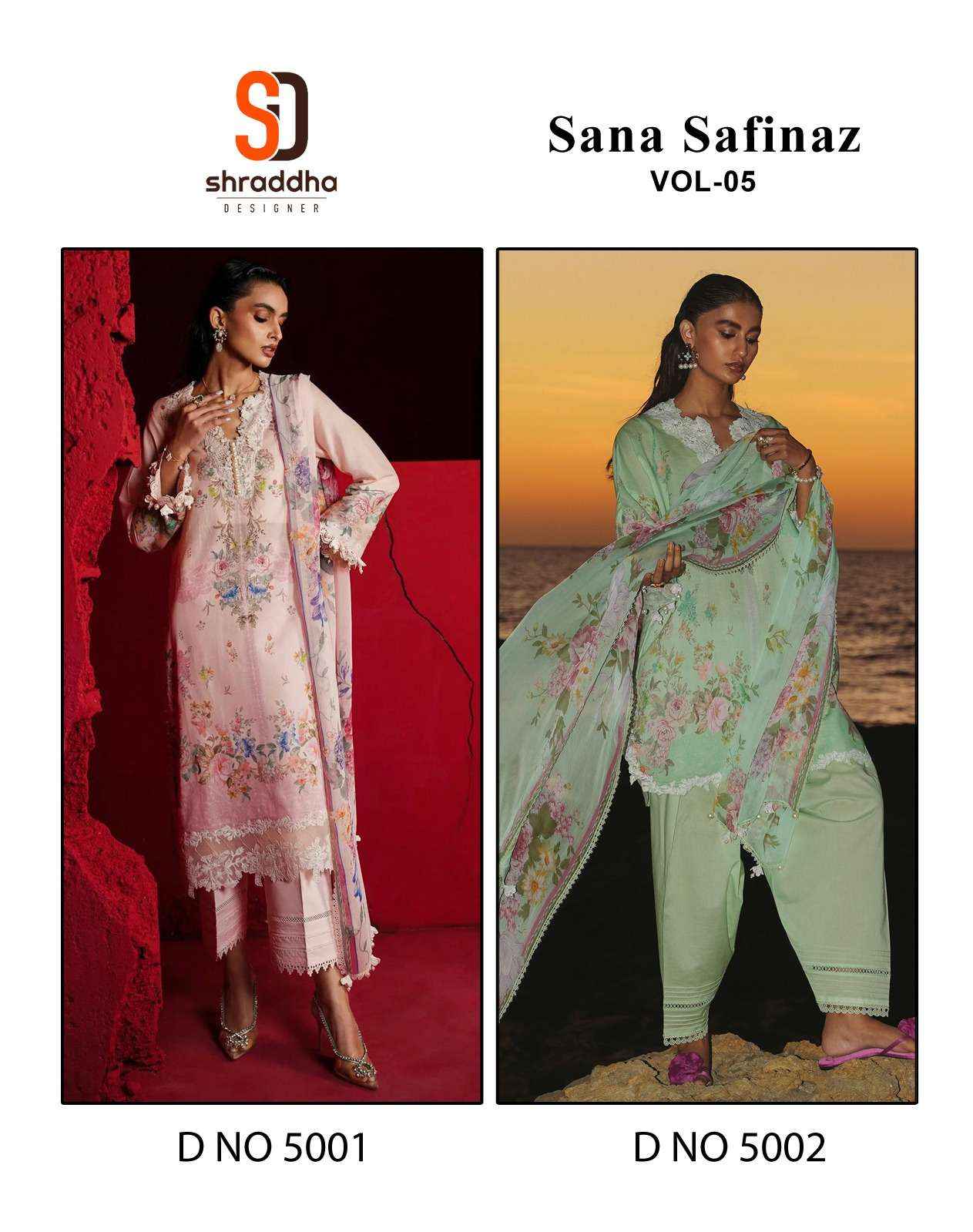 SHARADDHA DESIGNER SANA SAFINAZ VOL 5 LAWN COTTON DRESS MATERIAL ( 2 pcs set )