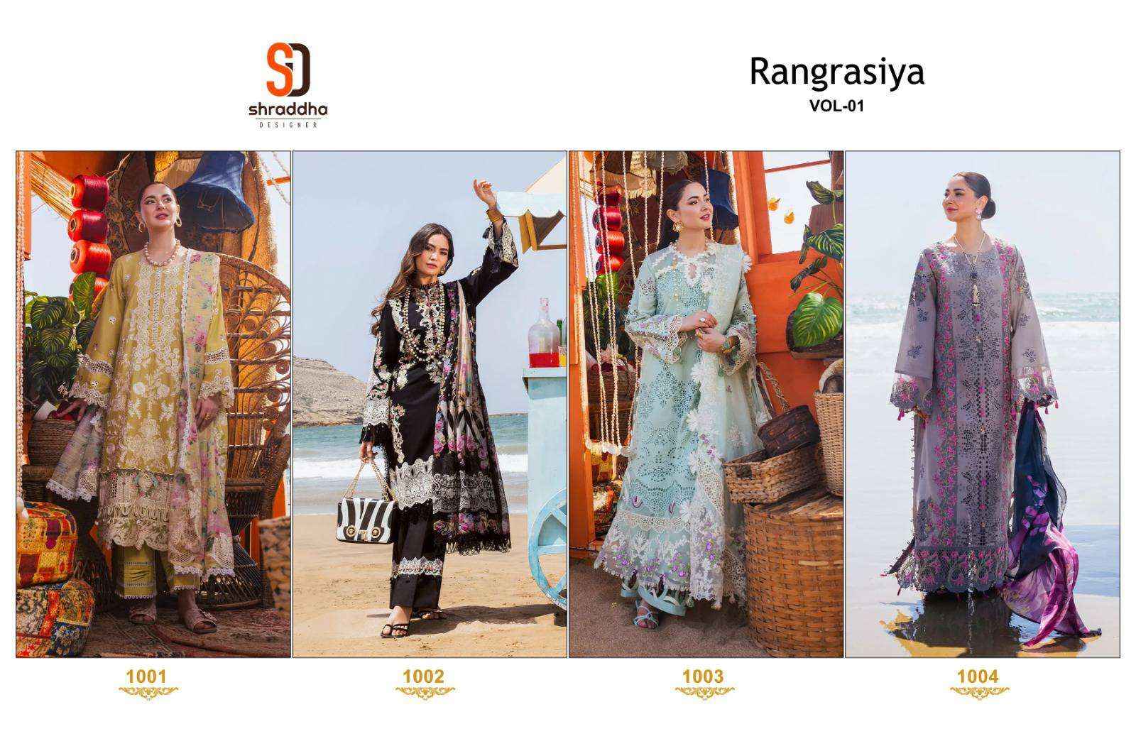 Shraddha Rangrasiya Vol 1 Cotton Heavy Embroidered Pakistani Suit ( 4 Pcs Catalog )