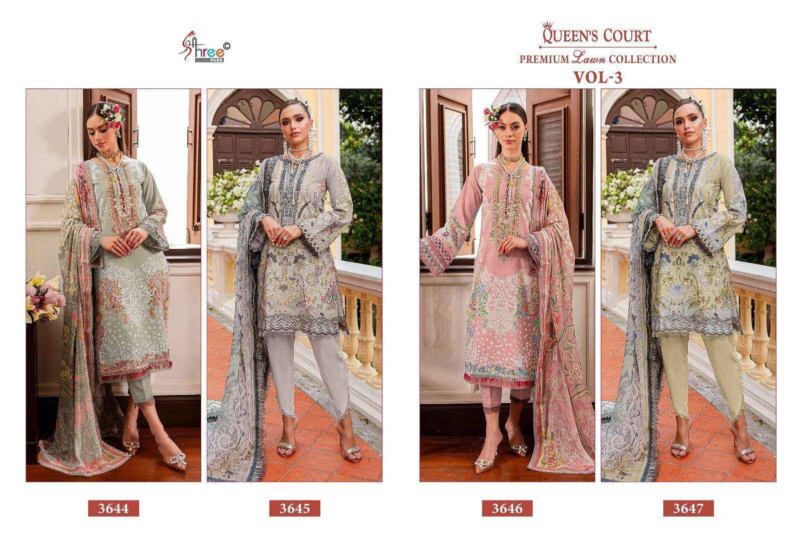 SHREE FABS QUEENS COURT PREMIUM LAWN COLLECTION VOL 3 COTTON SUIT ( 4 PCS CATALOG )