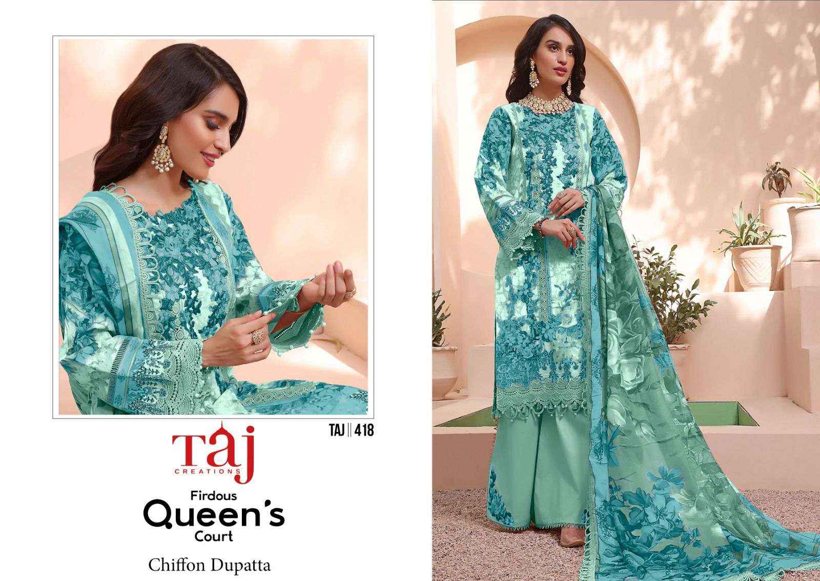 TAJ CREATION FIRDOUS QUEENS COURT COTTON PAKISTANI SUITS ( 4 PCS CATALOG )