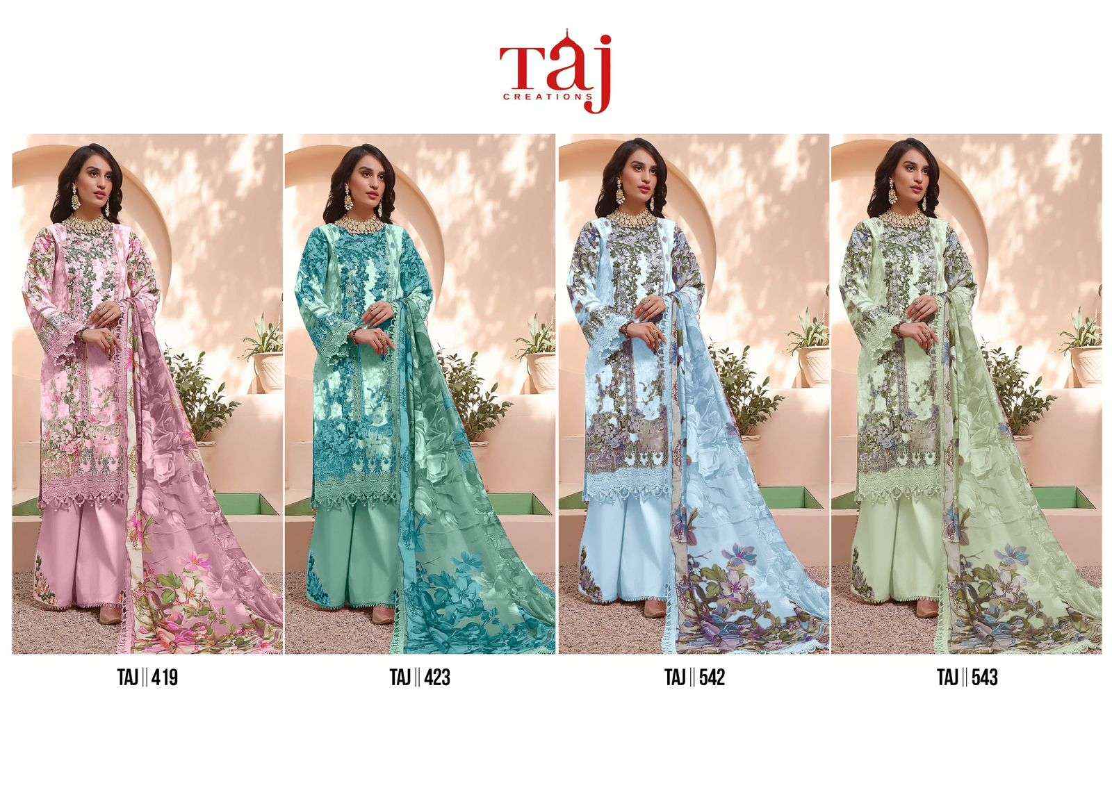 TAJ CREATION FIRDOUS QUEENS COURT COTTON PAKISTANI SUITS ( 4 PCS CATALOG )