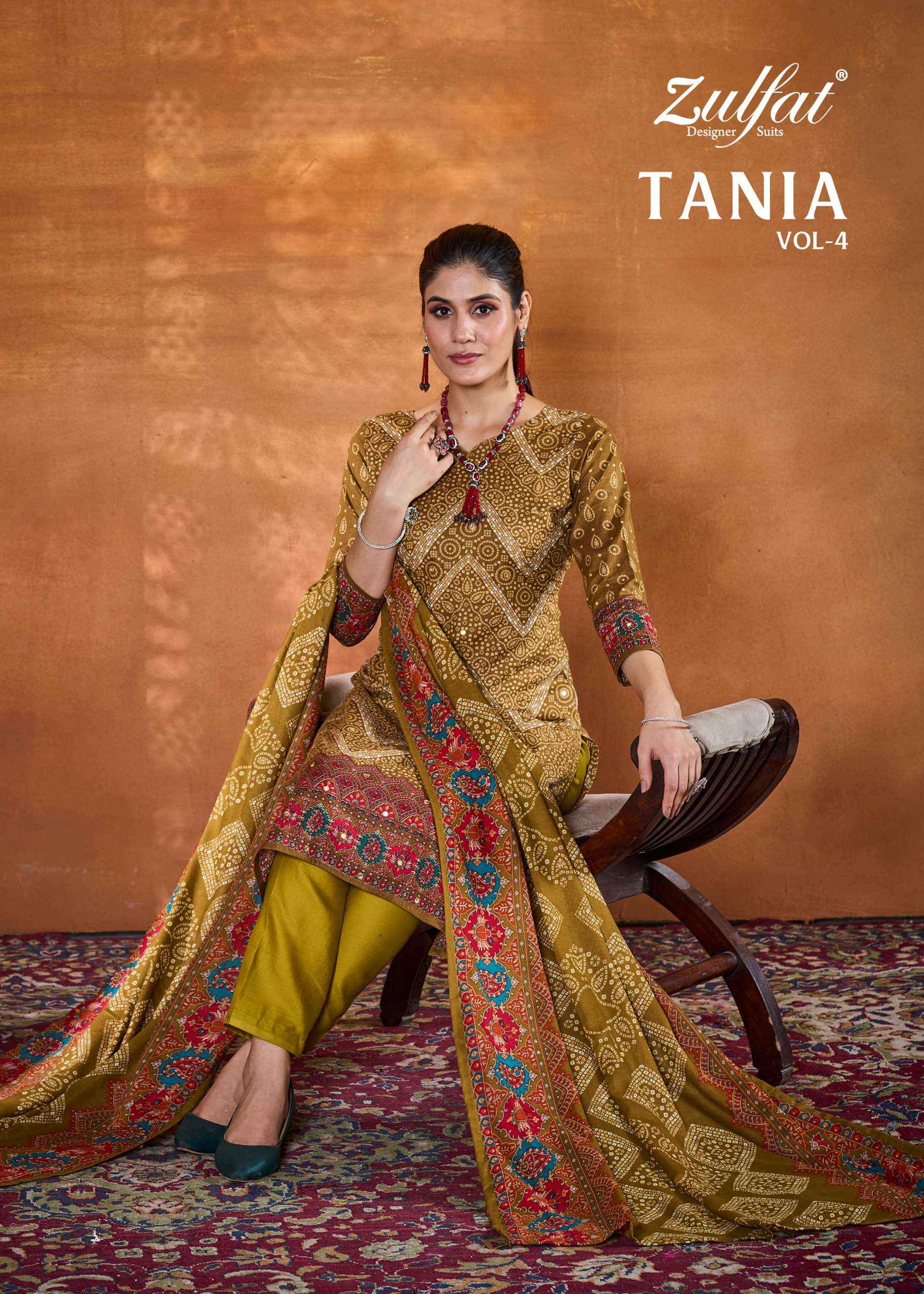 ZULFAT DESIGNER SUITS TANIA VOL 4 COTTON PRINT SALWAR SUIT ( 6 PCS CATALOG )