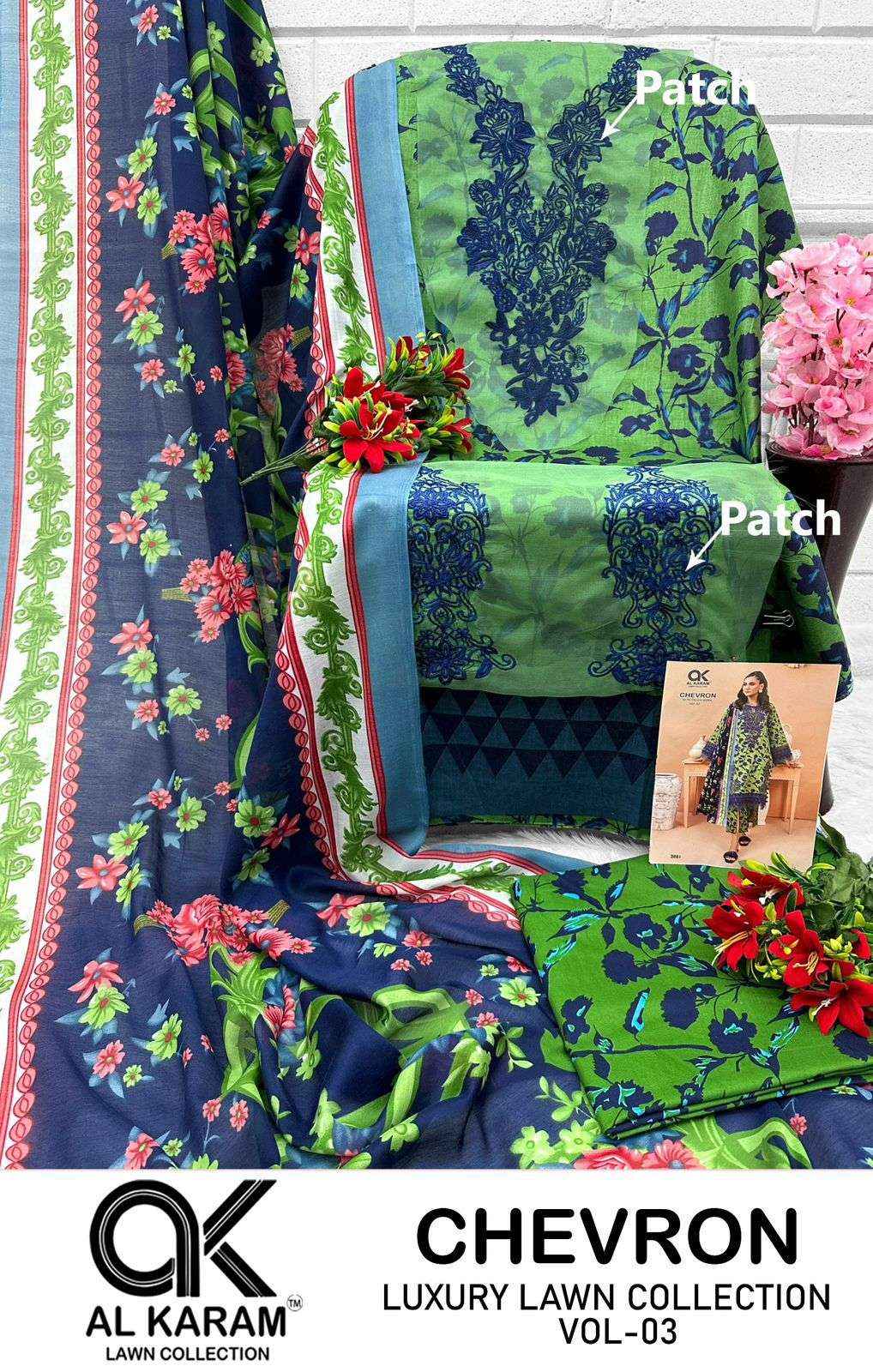 AL KARAM CHEVRON LUXURY LAWN COLLECITON VOL 3 COTTON SUIT ( 4 PCS CATALOG )