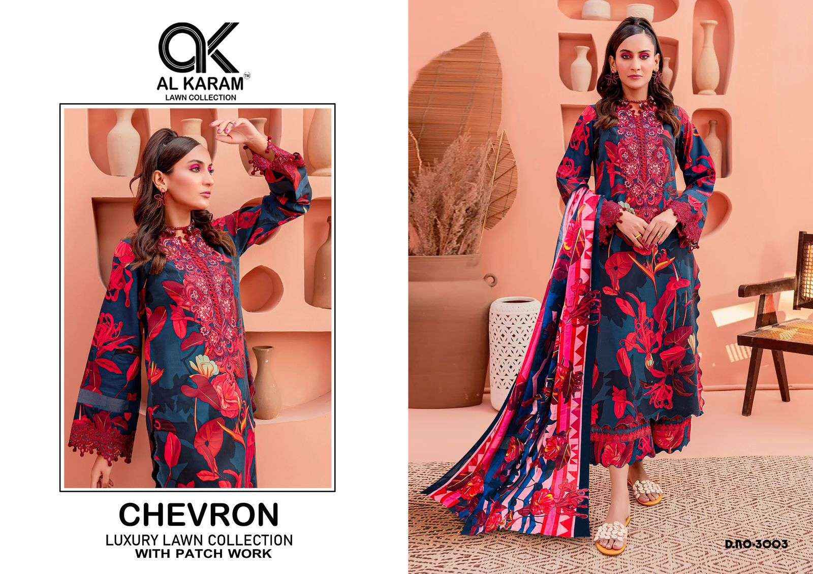 AL KARAM CHEVRON LUXURY LAWN COLLECITON VOL 3 COTTON SUIT ( 4 PCS CATALOG )