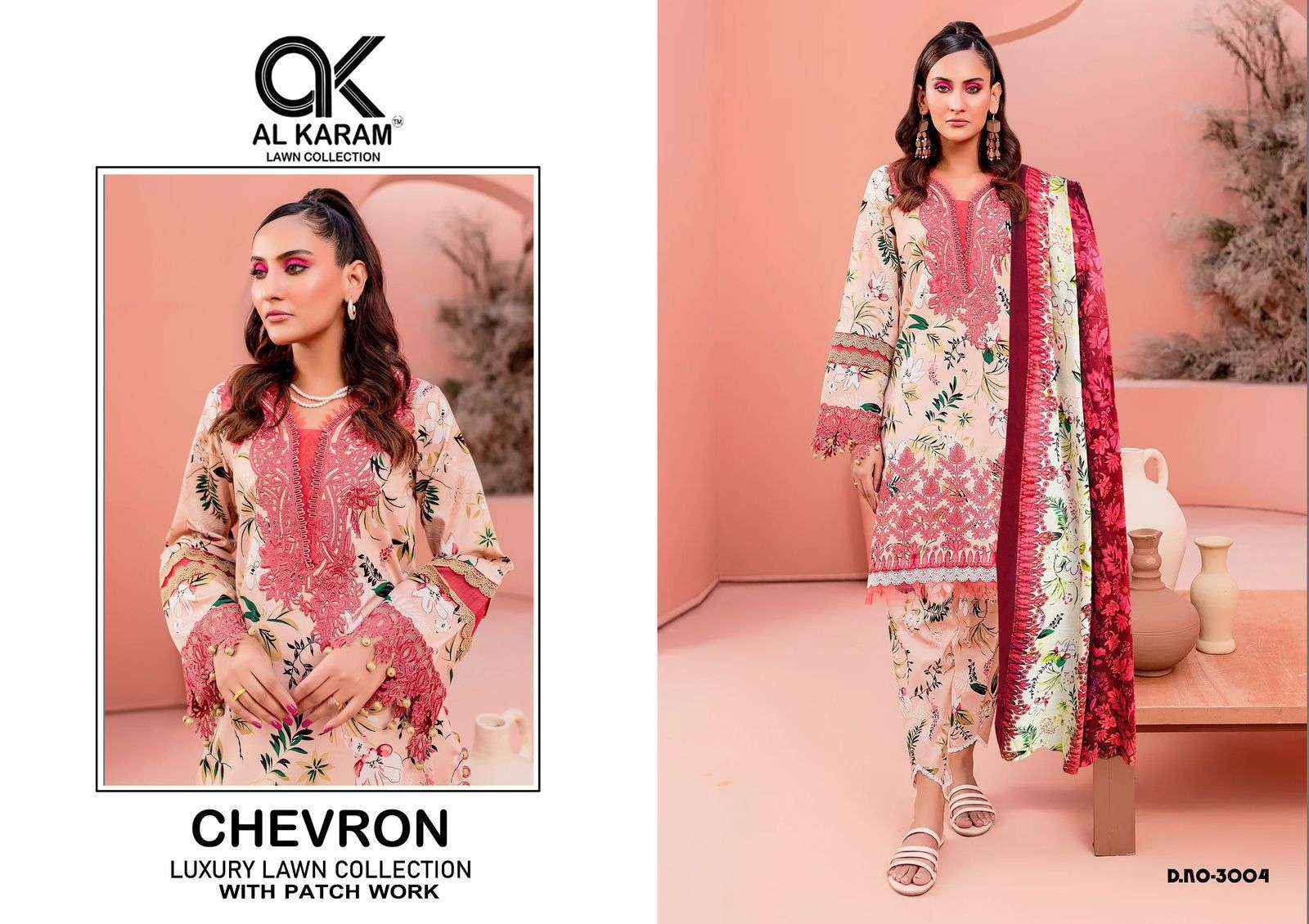 AL KARAM CHEVRON LUXURY LAWN COLLECITON VOL 3 COTTON SUIT ( 4 PCS CATALOG )