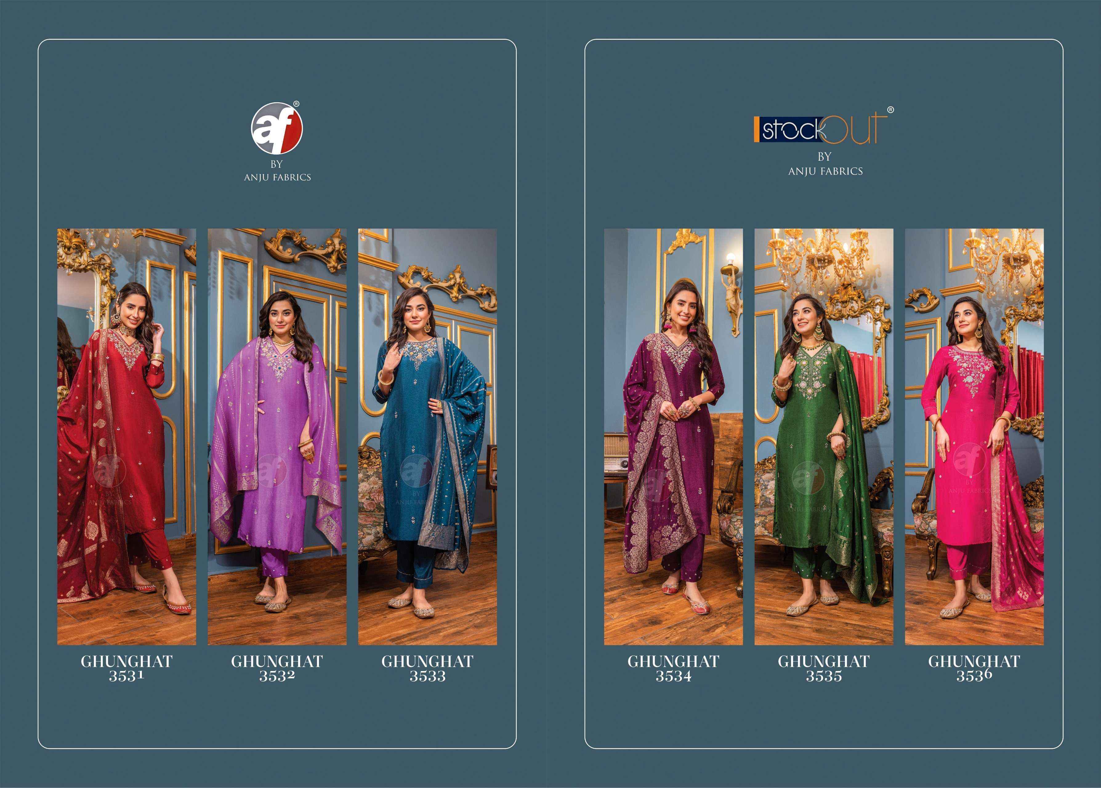 ANJU FABRICS GHUNGHAT VOL 10 DOLA SILK DESIGNER READYMADE SUITS ( 6 PCS CATALOG )