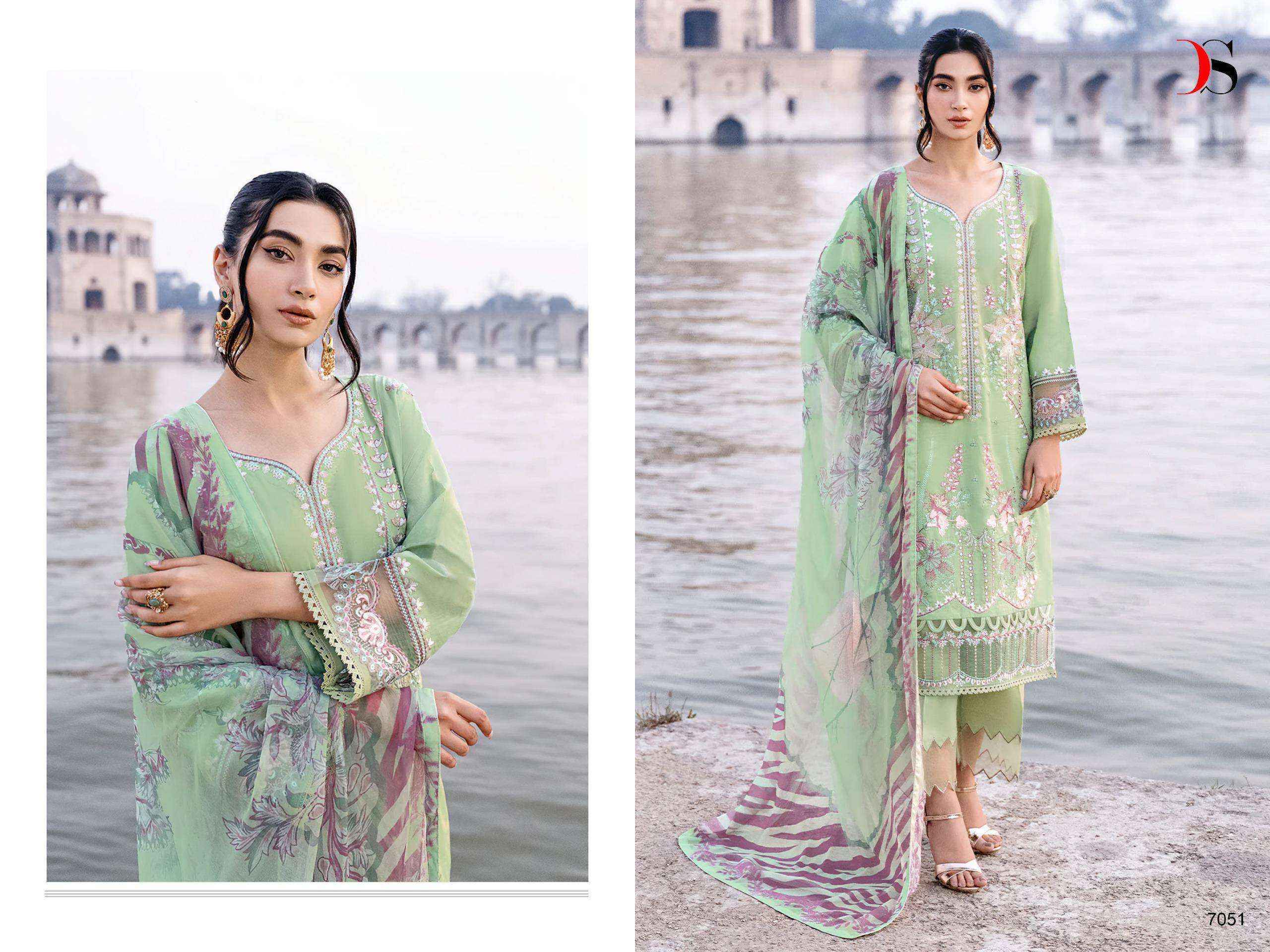 DEEPSY SUITS CHEVERON 24 COTTON EMBROIDERY WORK SUITS ( 5 PCS CATALOG )