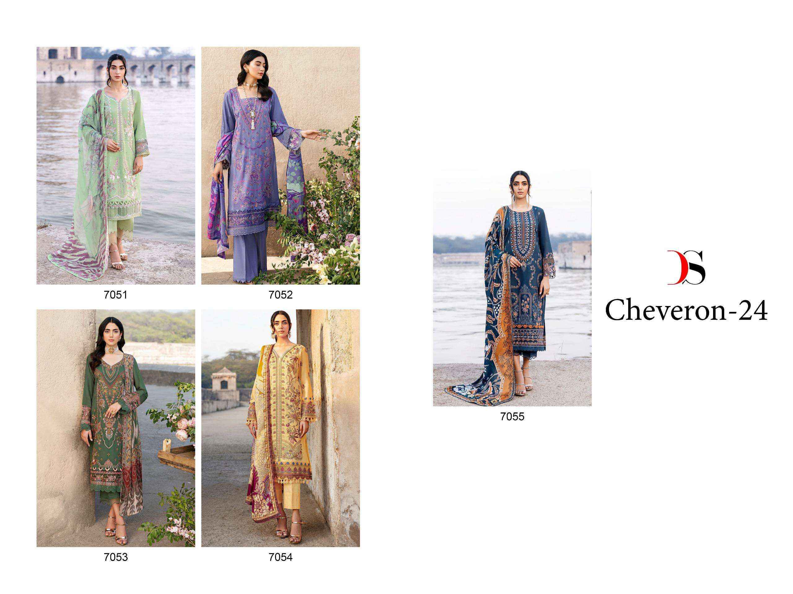 DEEPSY SUITS CHEVERON 24 COTTON EMBROIDERY WORK SUITS ( 5 PCS CATALOG )