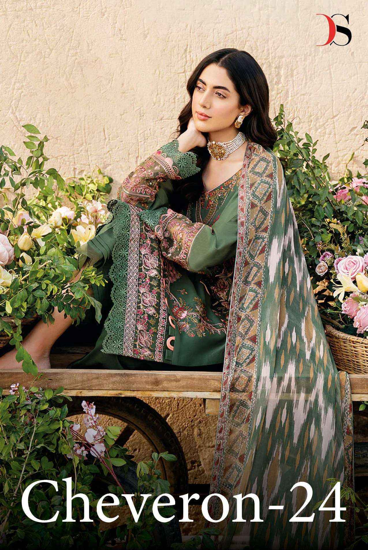 DEEPSY SUITS CHEVERON 24 COTTON EMBROIDERY WORK SUITS ( 5 PCS CATALOG )