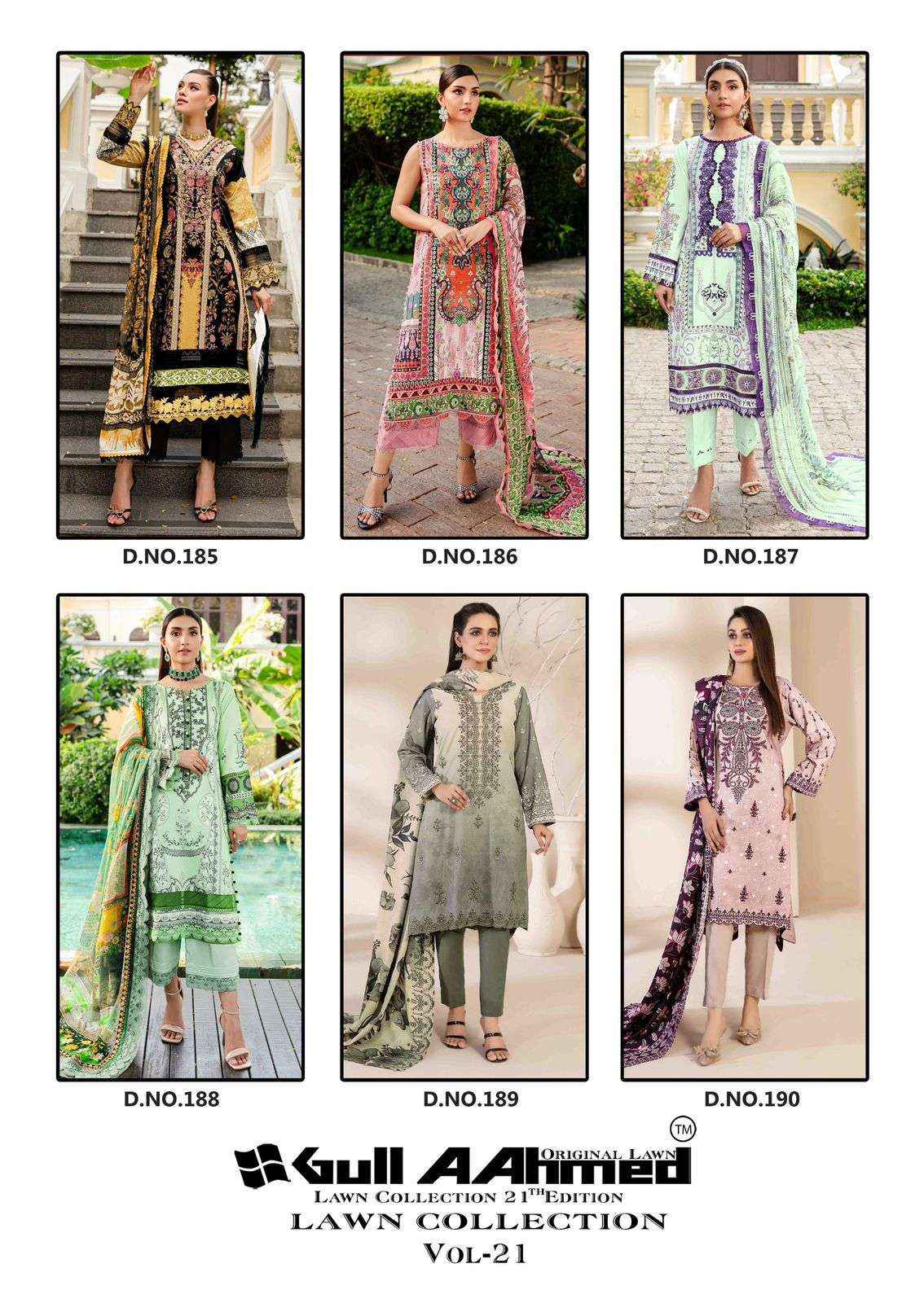 GULL AAHMED LAWN COLLECTION VOL 21 LAWN COTTON PAKISTANI SUITS ( 6 PCS CATALOG )