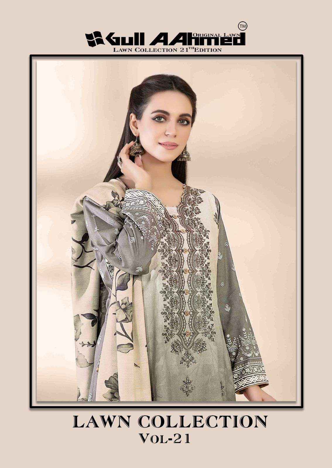 GULL AAHMED LAWN COLLECTION VOL 21 LAWN COTTON PAKISTANI SUITS ( 6 PCS CATALOG )