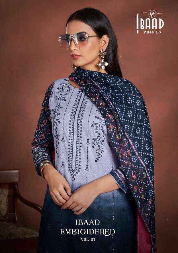 IBAAD PRINTS IBAAD EMBROIDERED VOL 1 LAWN COTTON SUIT ( 4 PCS CATALOG )