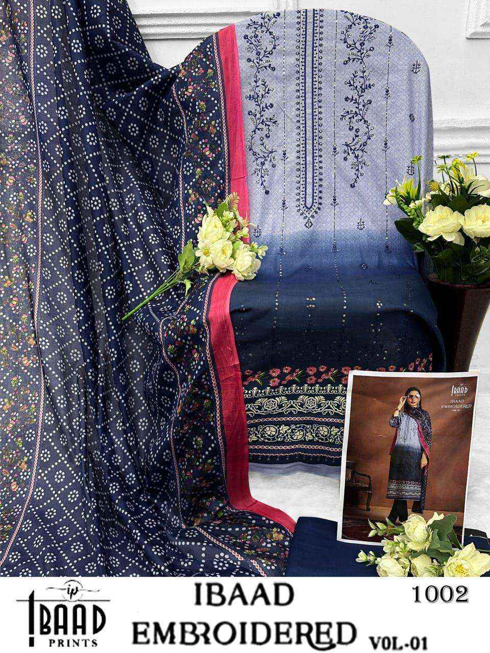 IBAAD PRINTS IBAAD EMBROIDERED VOL 1 LAWN COTTON SUIT ( 4 PCS CATALOG )