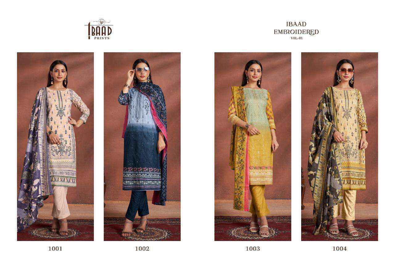 IBAAD PRINTS IBAAD EMBROIDERED VOL 1 LAWN COTTON SUIT ( 4 PCS CATALOG )