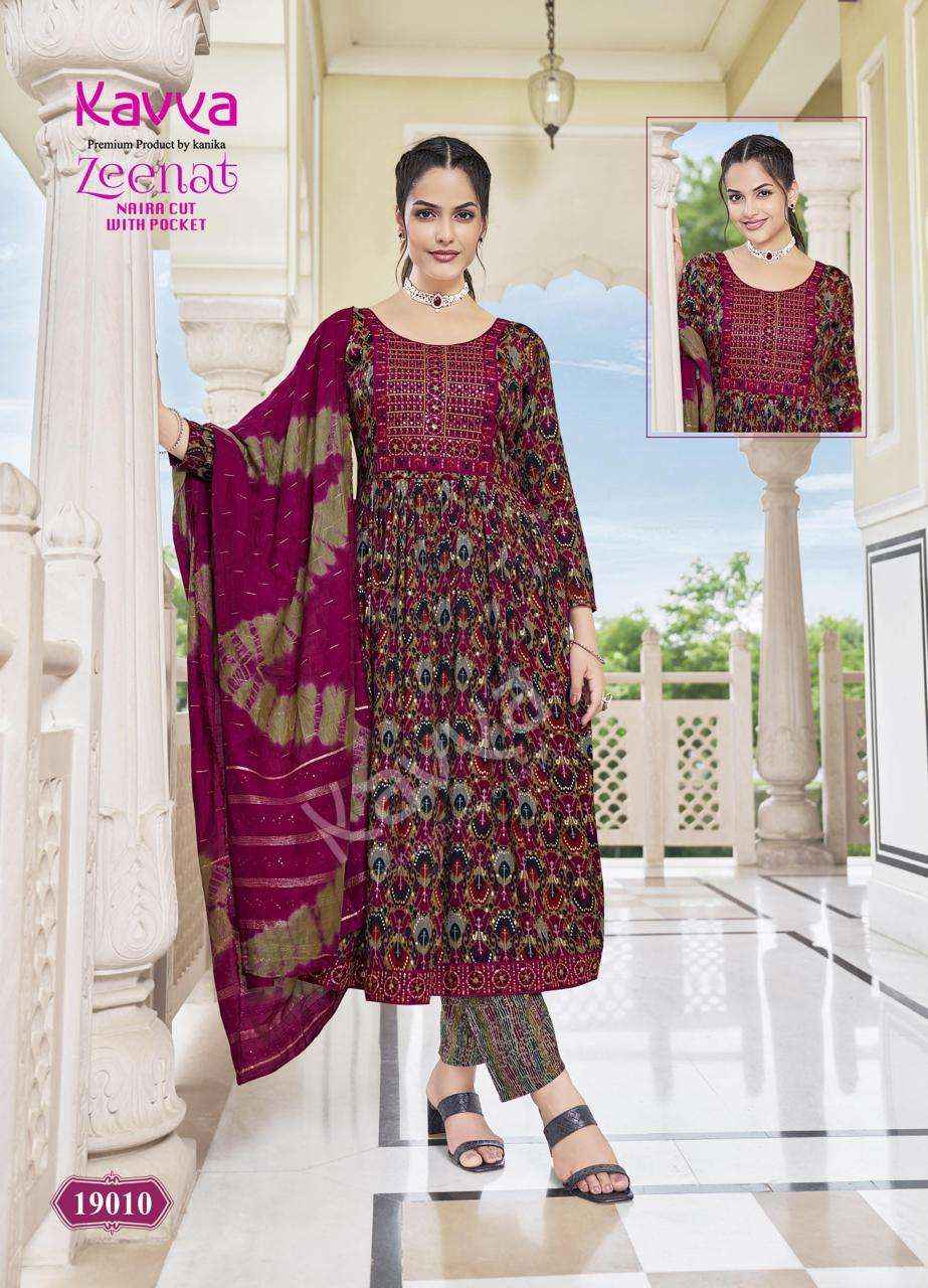 KAVYA ZEENAT VOL 19 NAIRA CUT PATTERN FANCY KURTI COMBO SET ( 10 PCS CATALOG )