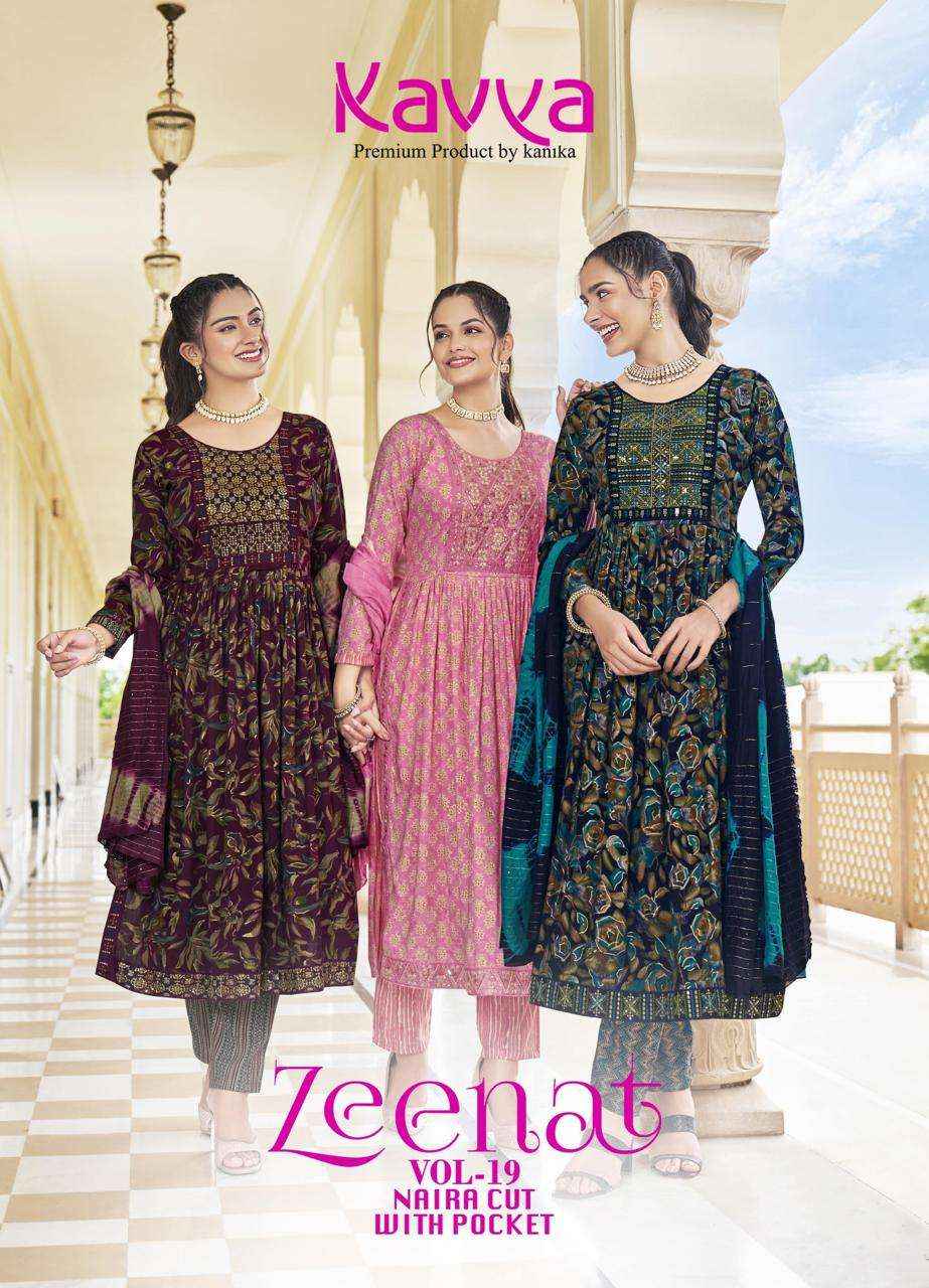 KAVYA ZEENAT VOL 19 NAIRA CUT PATTERN FANCY KURTI COMBO SET ( 10 PCS CATALOG )