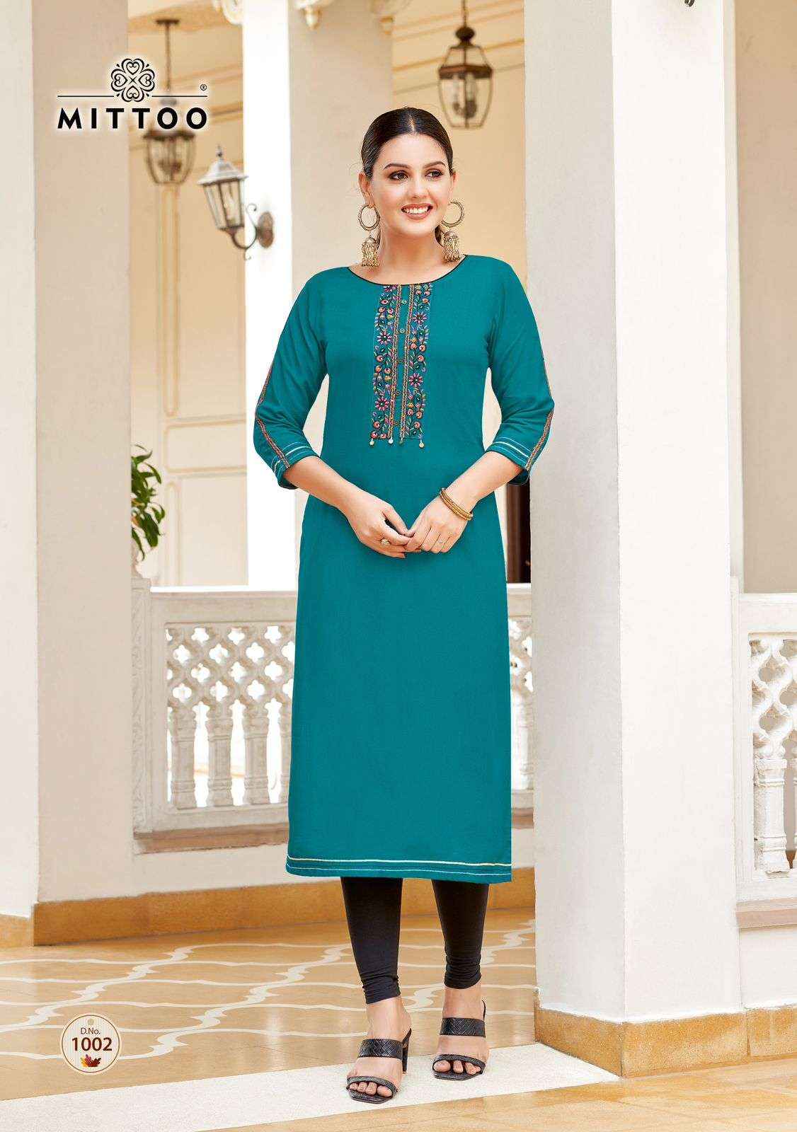 MITTOO RIONA RAYON STRAIGHT CUT LADIES KURTI ( 6 PCS CATALOG )