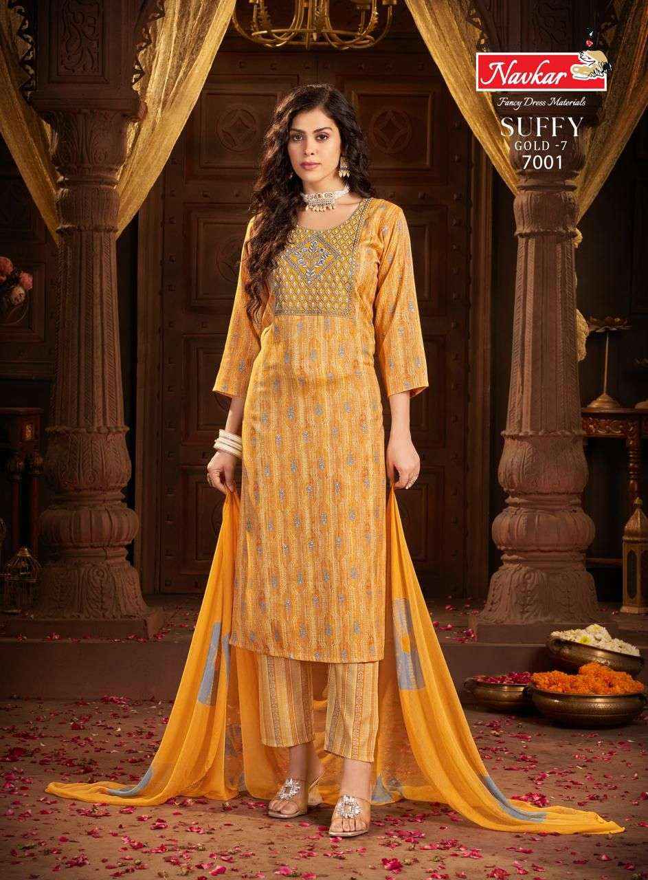 NAVKAR SUFFY GOLD VOL 7 RAYON FANCY WORK KURTI COMBO SET ( 8 PCS CATALOG )