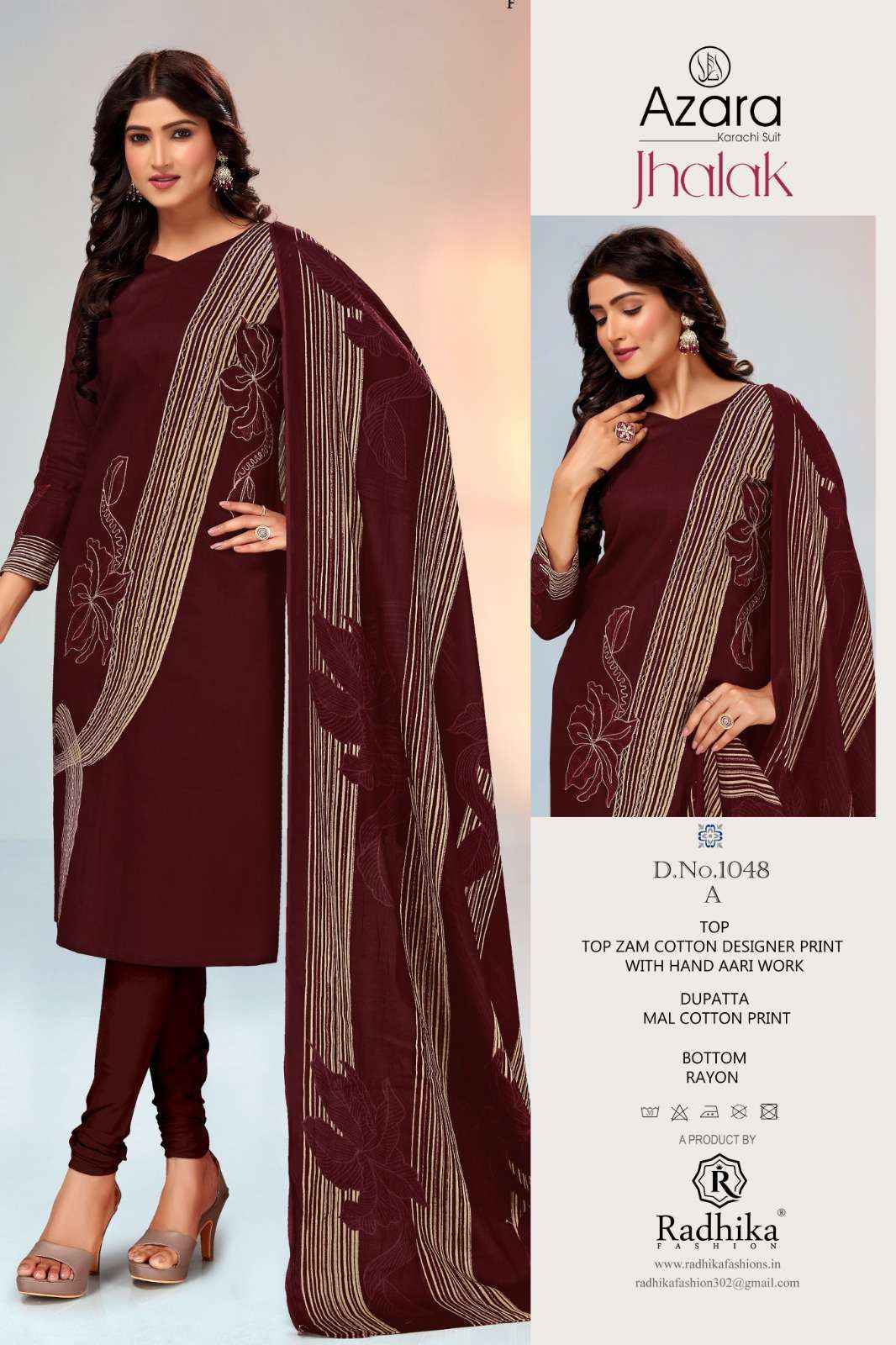 RADHIKA FAHION AZARA JHALAK JAM COTTON DRESS MATERIAL ( 6 PCS CATALOG )