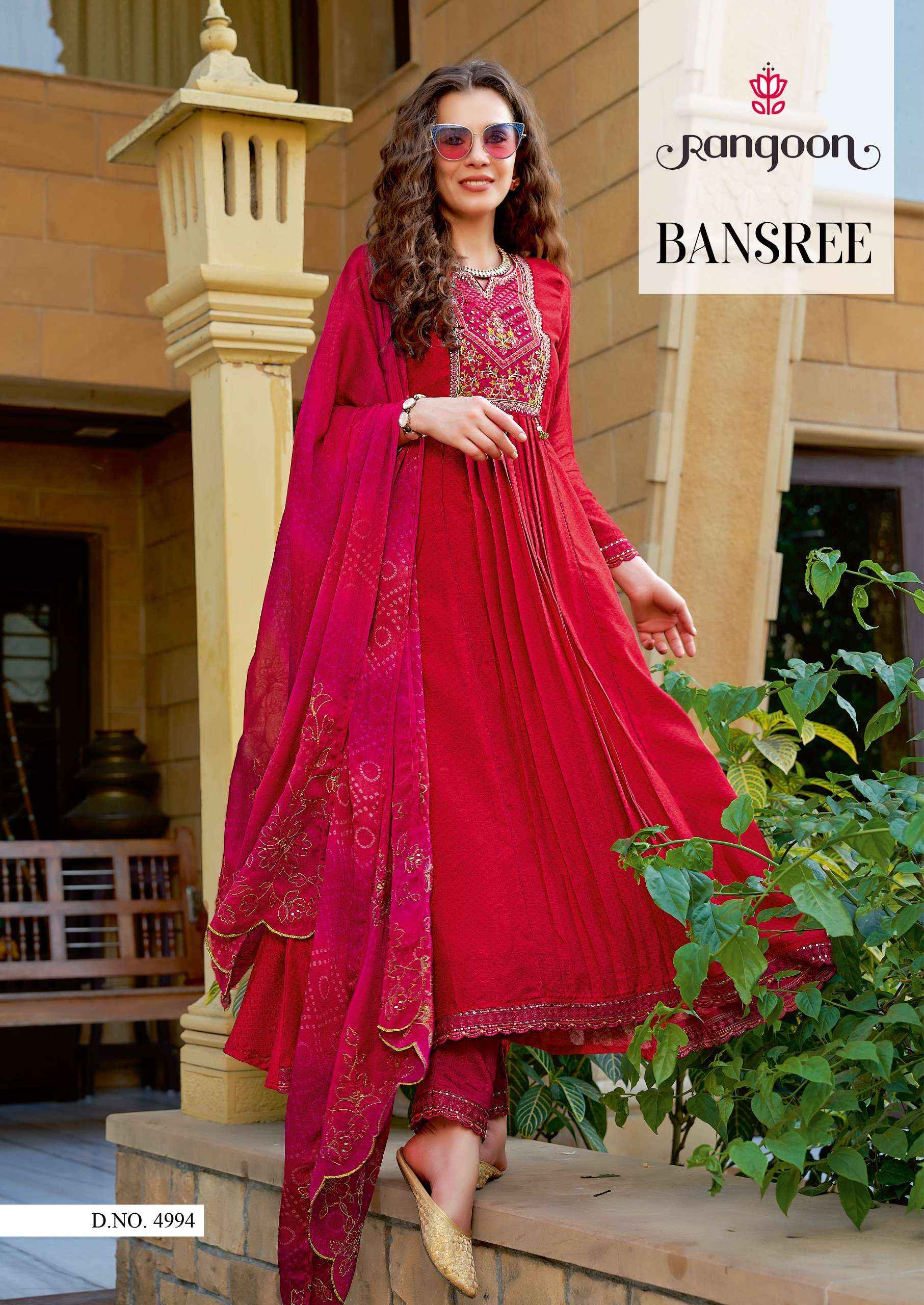 RANGOON BANSREE SILK DESIGNER NAIRA CUT PATTERN SUIT ( 4 PCS CATALOG )