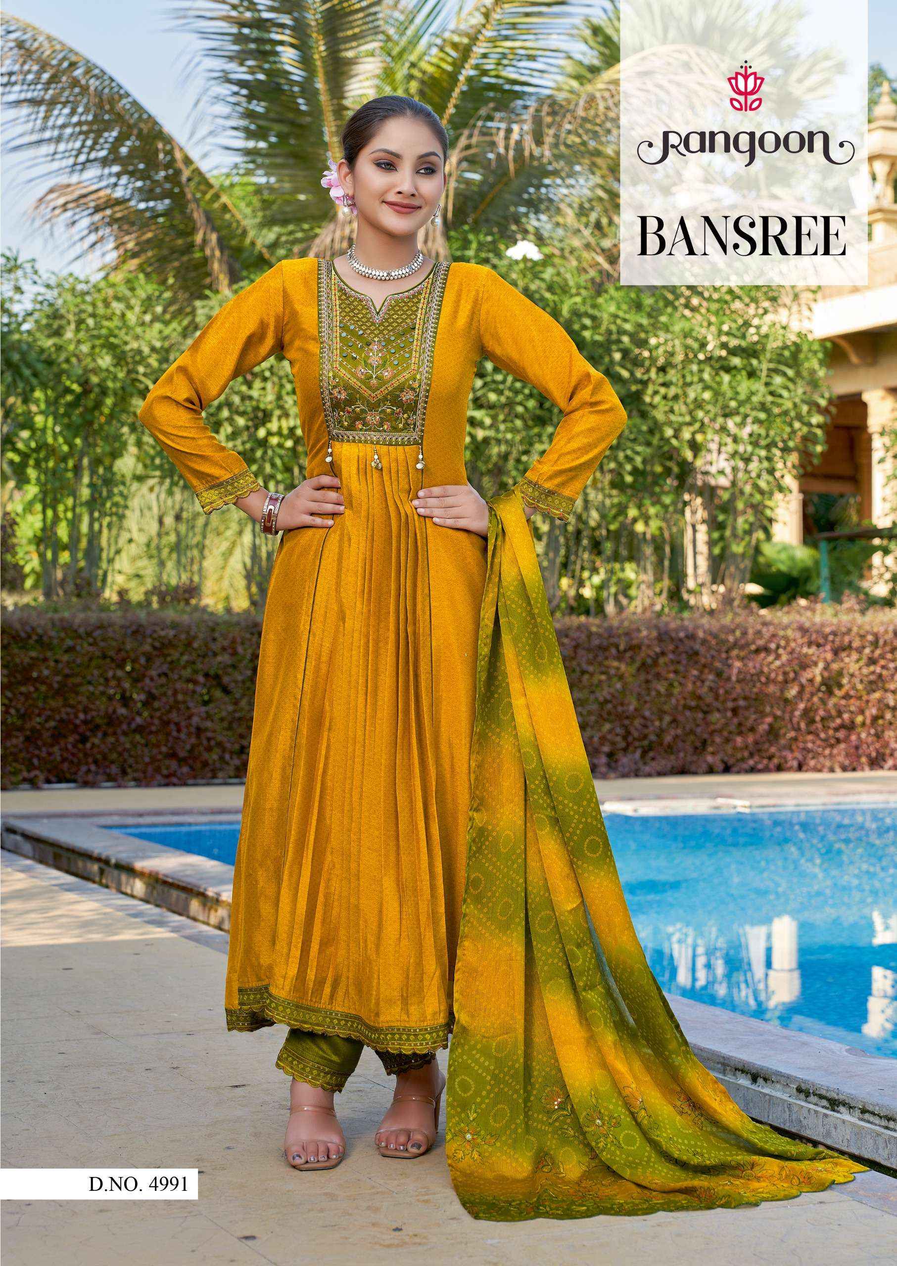 RANGOON BANSREE SILK DESIGNER NAIRA CUT PATTERN SUIT ( 4 PCS CATALOG )