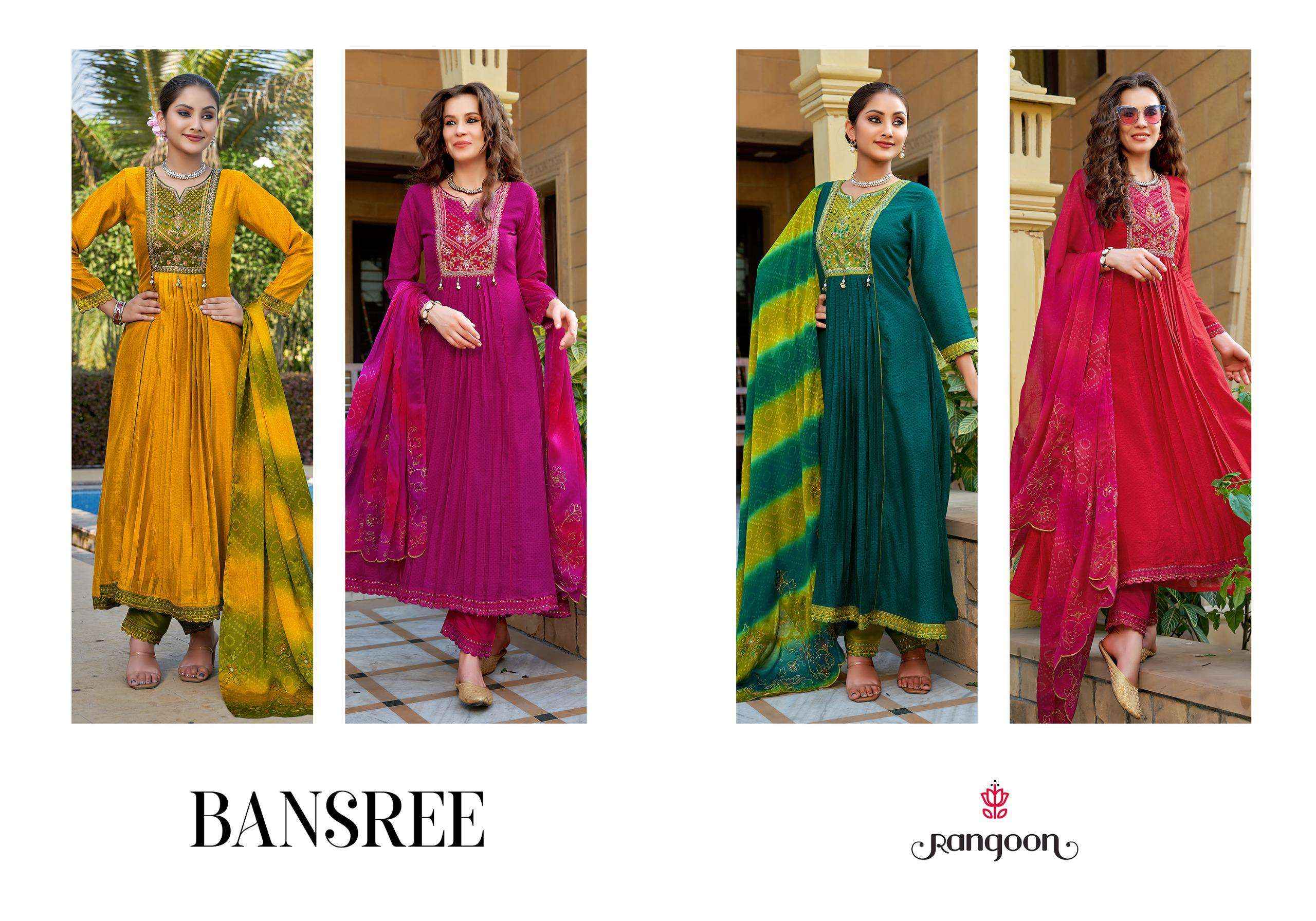 RANGOON BANSREE SILK DESIGNER NAIRA CUT PATTERN SUIT ( 4 PCS CATALOG )