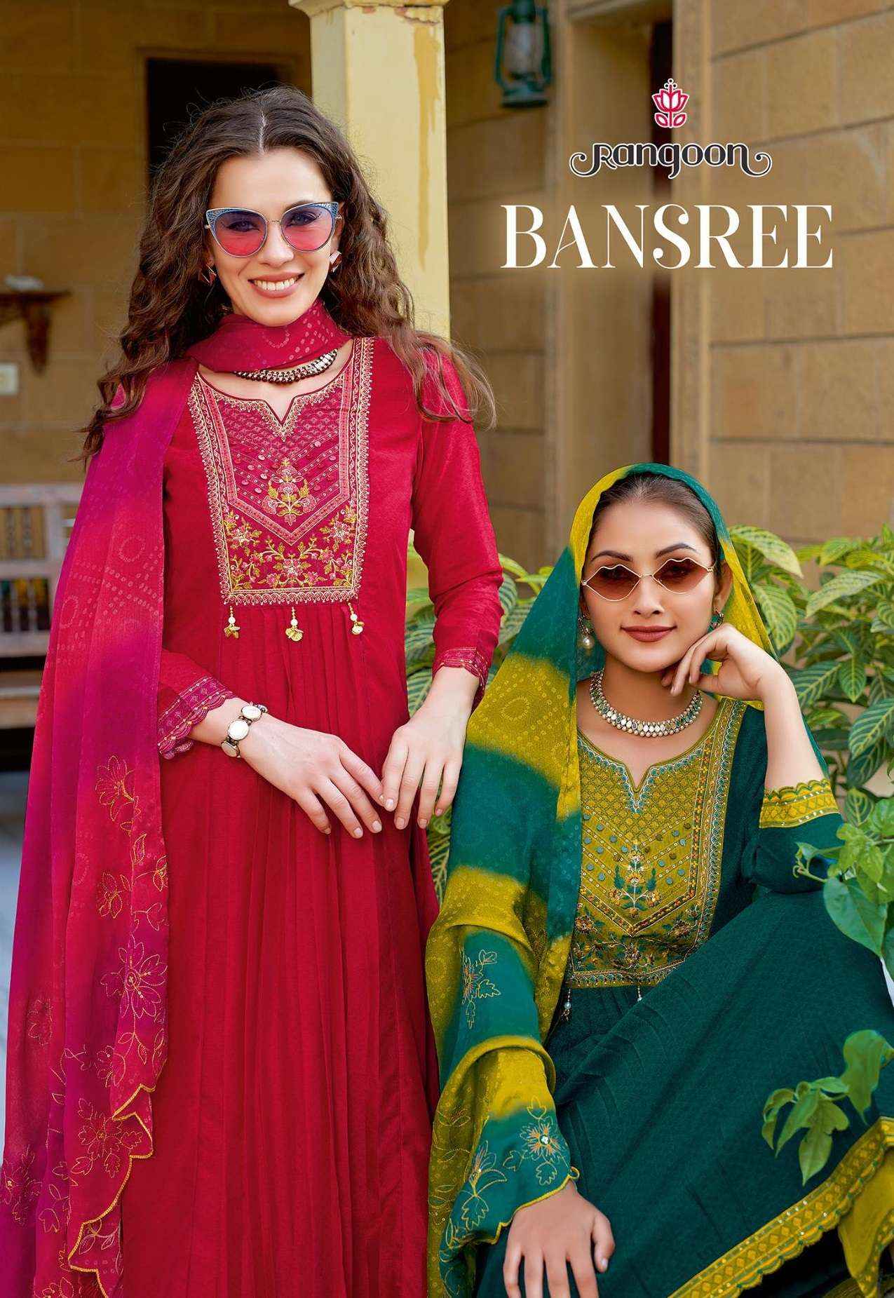 RANGOON BANSREE SILK DESIGNER NAIRA CUT PATTERN SUIT ( 4 PCS CATALOG )