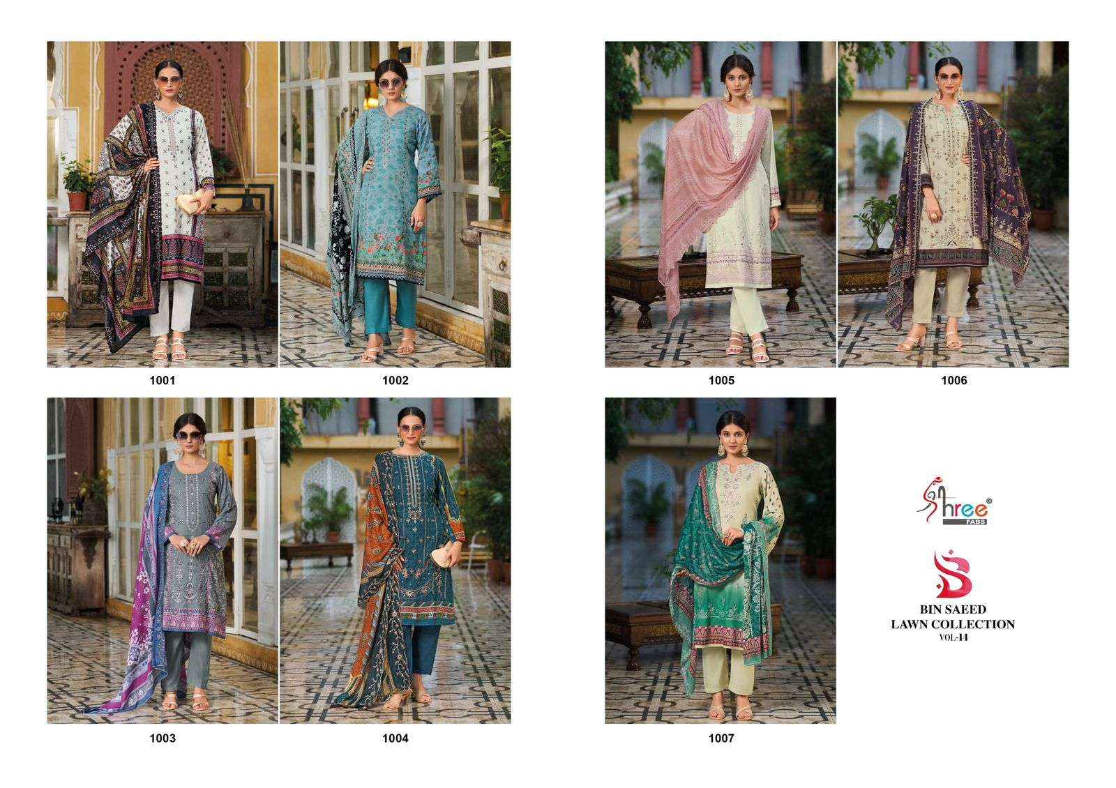 SHREE FABS BIN SAEED LAWN COLLECTION VOL 14 COTTON SALWAR KAMEEZ ( 7 PCS CATALOG )